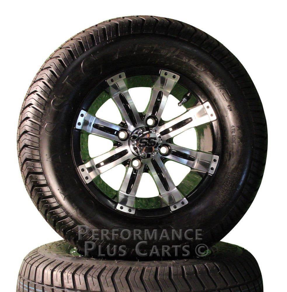12" Tempest Black / Machined Golf Cart SS Wheels with 255/50 Lifted Tire Package