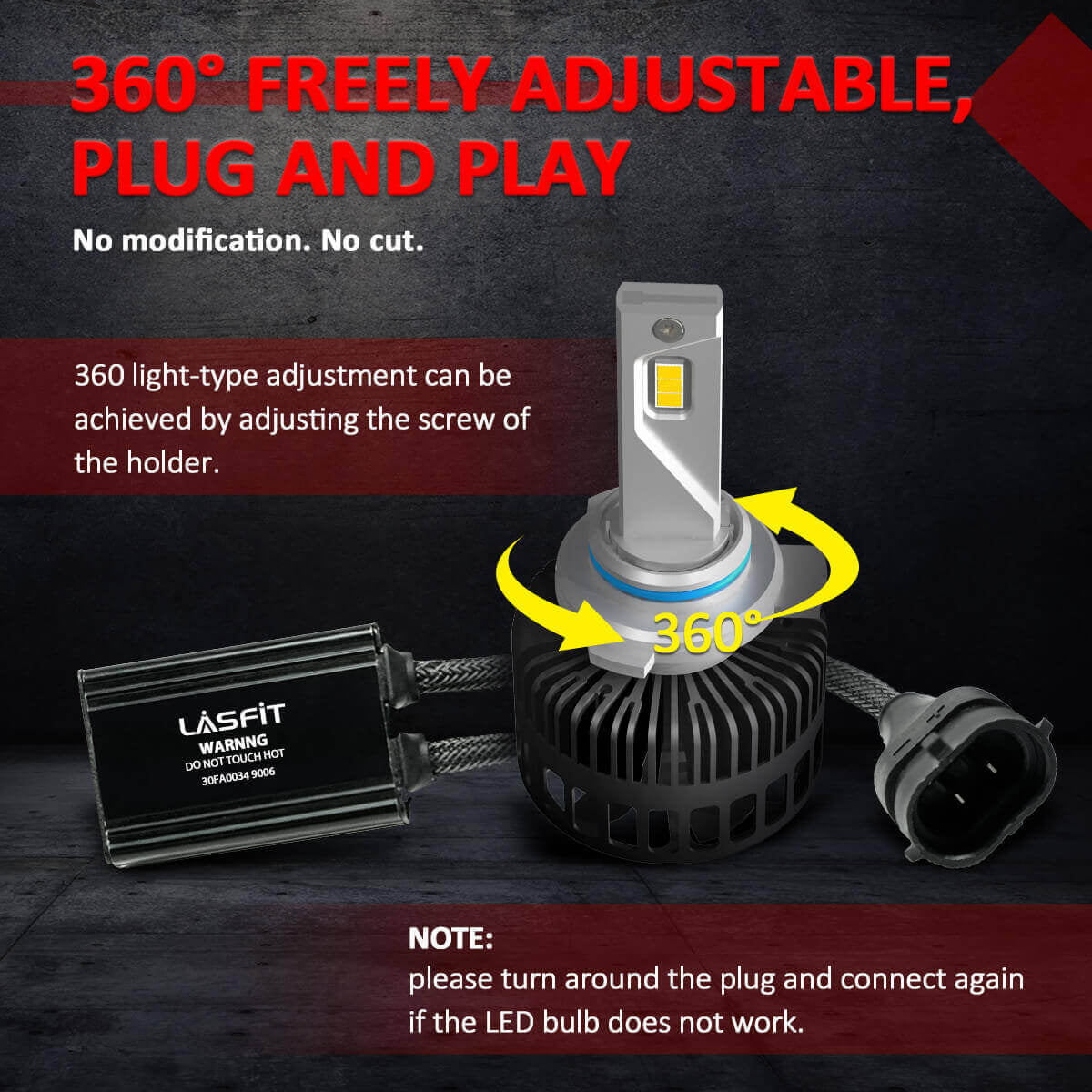 Lasfit 9006 HB4 LED Headlight Bulbs Low Beam/Fog Light, Super Bright 72W 8000LM 6000K