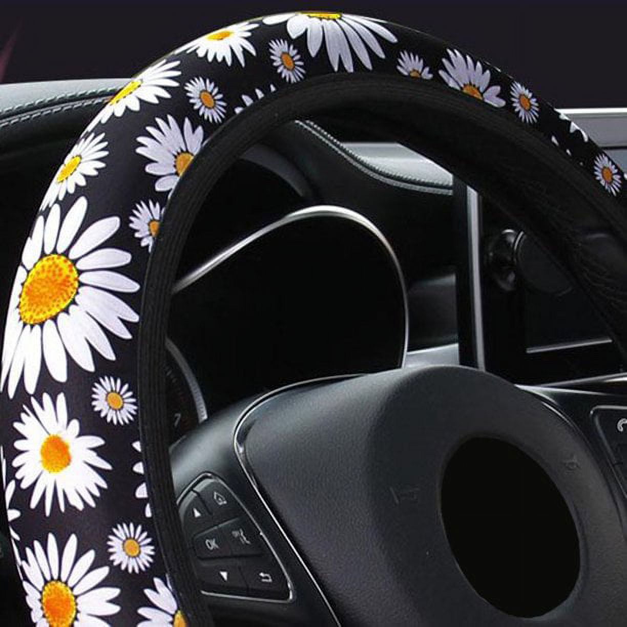 Doingart Universal Steering Wheel Cover - Auto Car Daisy Sunflower Steering Wheel Cover Non-slip and Sweat Absorption Steering Wheel Cover Universal 14.5 to 15.25 inches