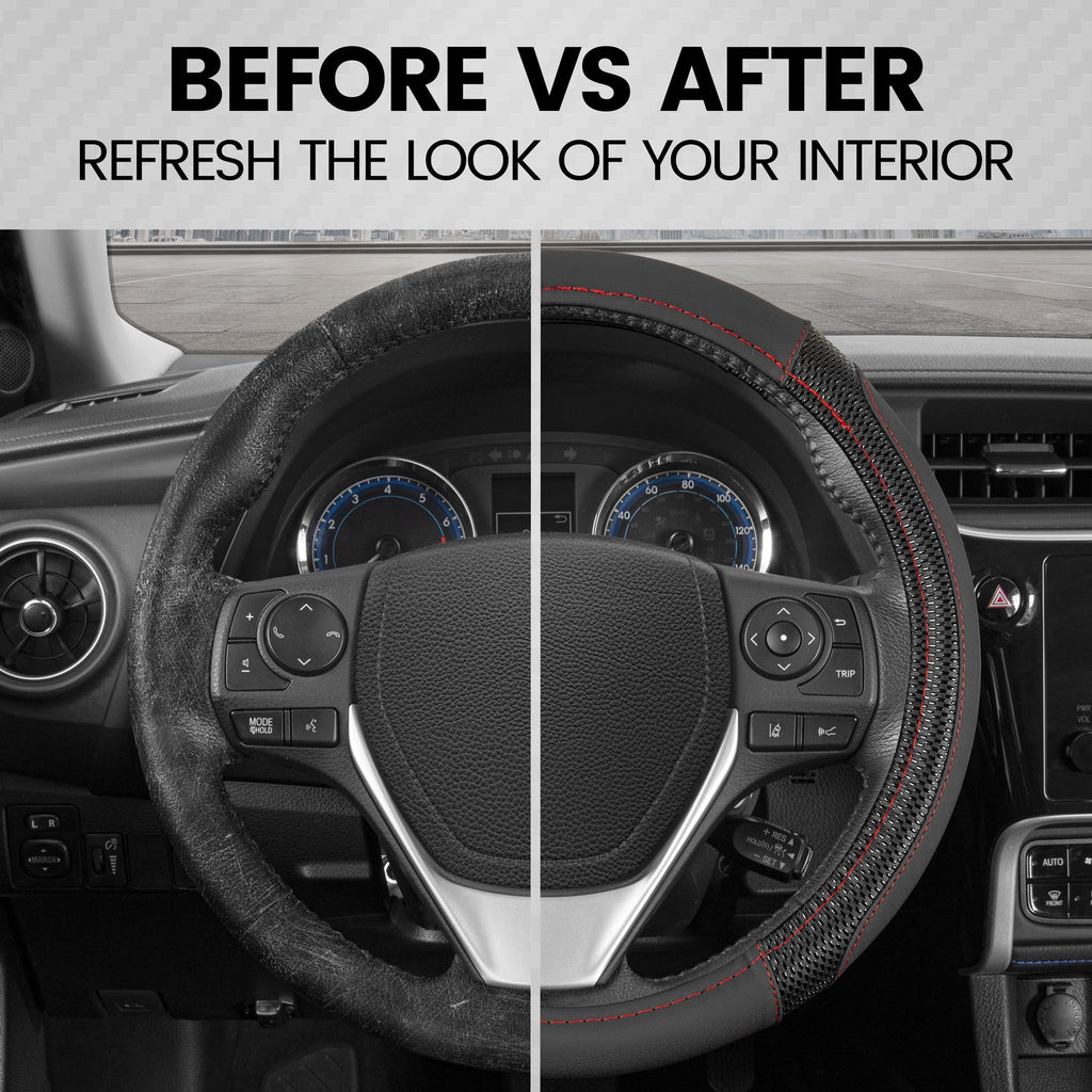 BDK GripTech Sport Black Steering Wheel Cover for Car Truck Van SUV, Medium (14.5" - 15.5") – Ergonomic Comfort Grip for Men & Women, Universal Fit Car Steering Wheel Cover