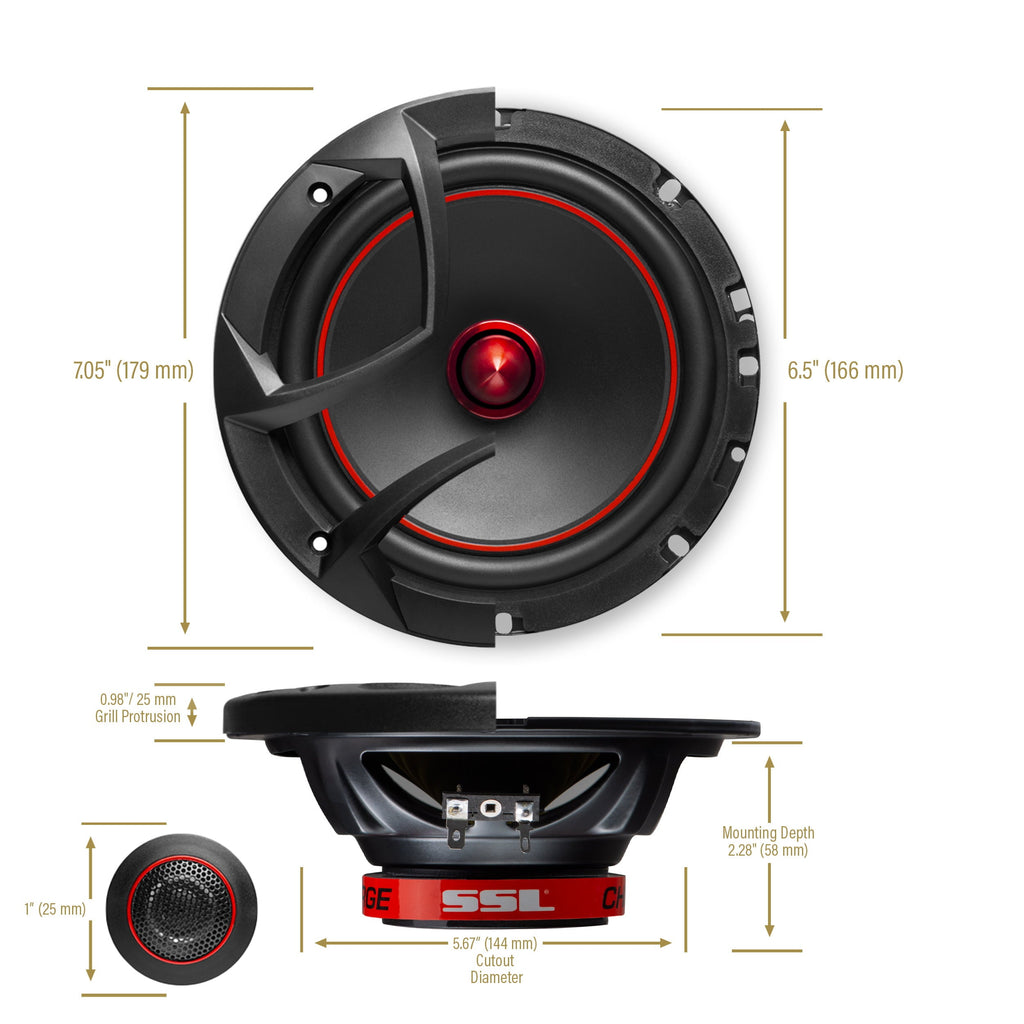 Sound Storm Laboratories CG65C Charge Series 6.5 Inch Car Audio Component Door Speakers - 350 Watts Max, 2 Way, Full Range, Hook Up To Stereo and Amplifier, Tweeters