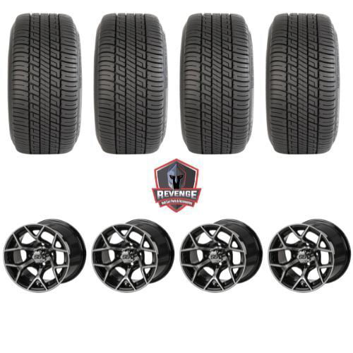 12" Ninja Machined Black Golf Cart Wheels and Tires Combo (205/30-12) Set of 4