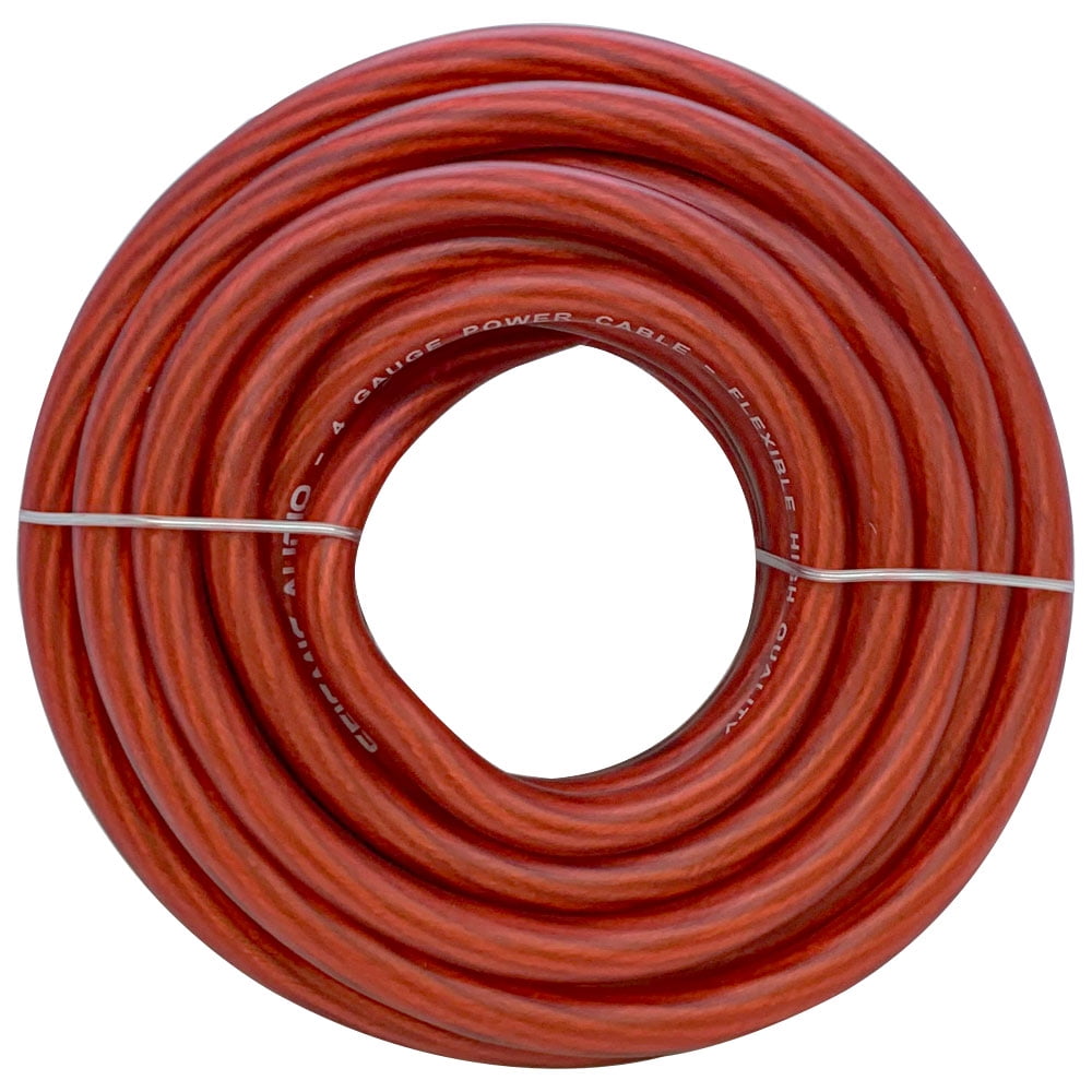 25 Foot 4 Gauge Power Amplifier Ground / Power Wire for Car Audio  - Red Amp Wire
