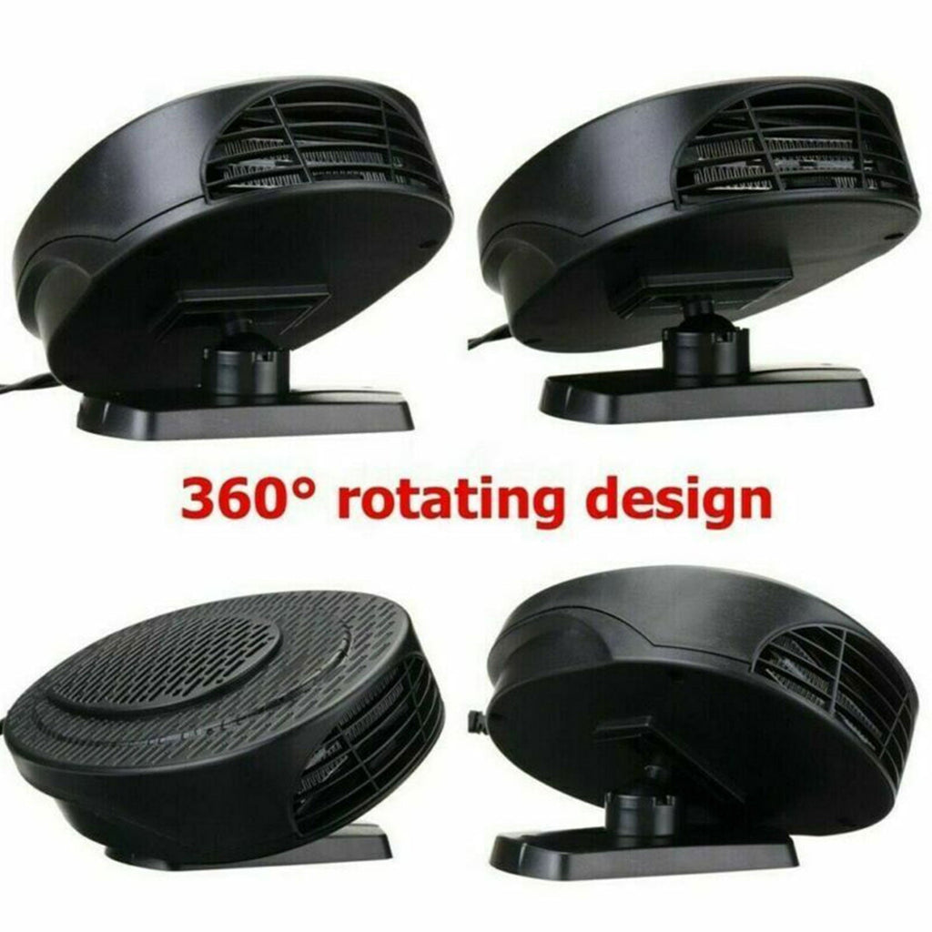 Car Defroster Defogger 12V Truck Car Heat Cooling Fan, Portable Car Heater, Plug Adjustable Thermostat in Cigarette Lighter 150W 3-Outlet Plug USB, Black