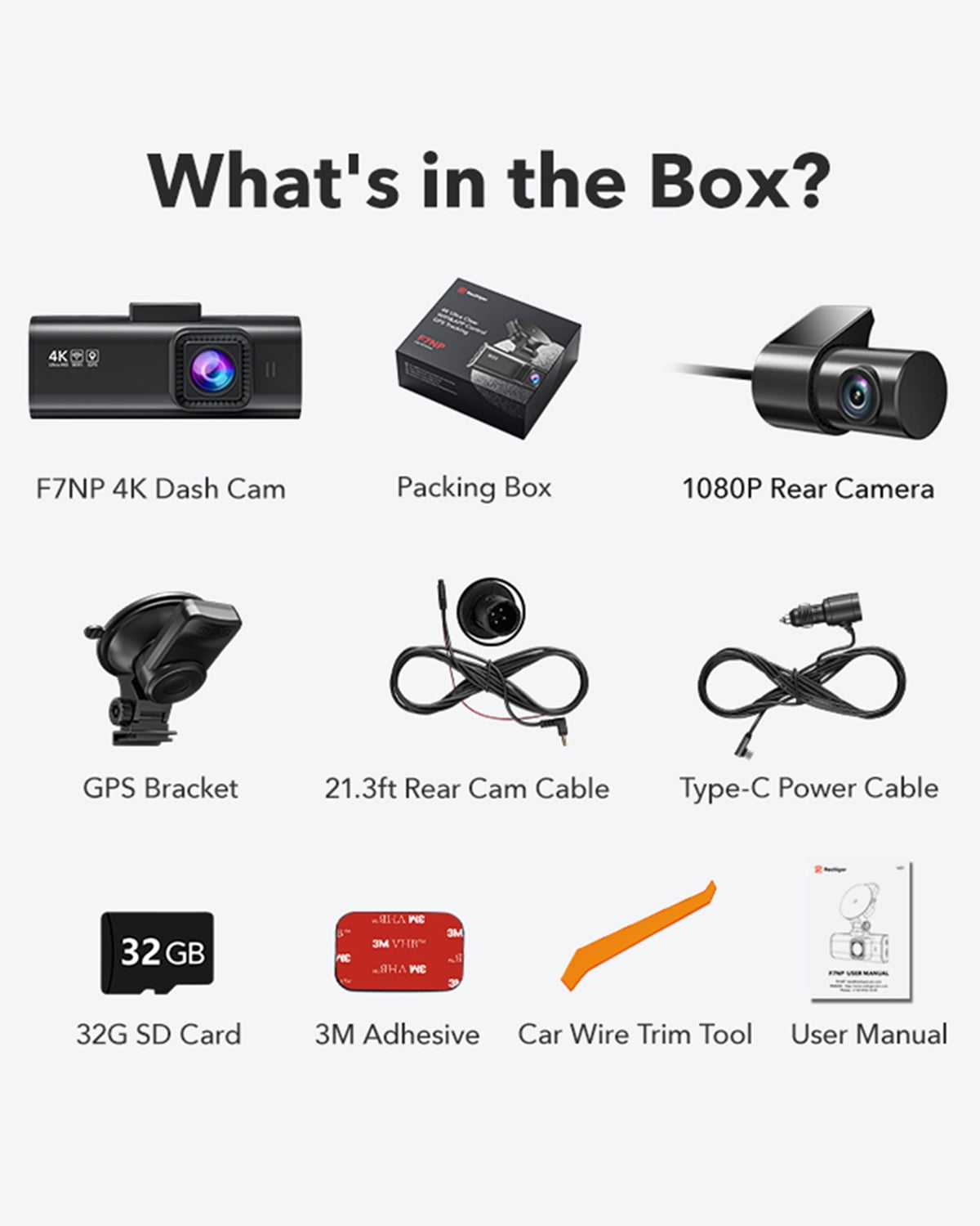 REDTIGER Dash Cam Front and Rear, 4K/2.5K Full HD Dash Camera with 3.18'' LCD Display, Dashcam with Night Vision, G-Sensor, Loop Recording, WDR, Free 32GB SD Card