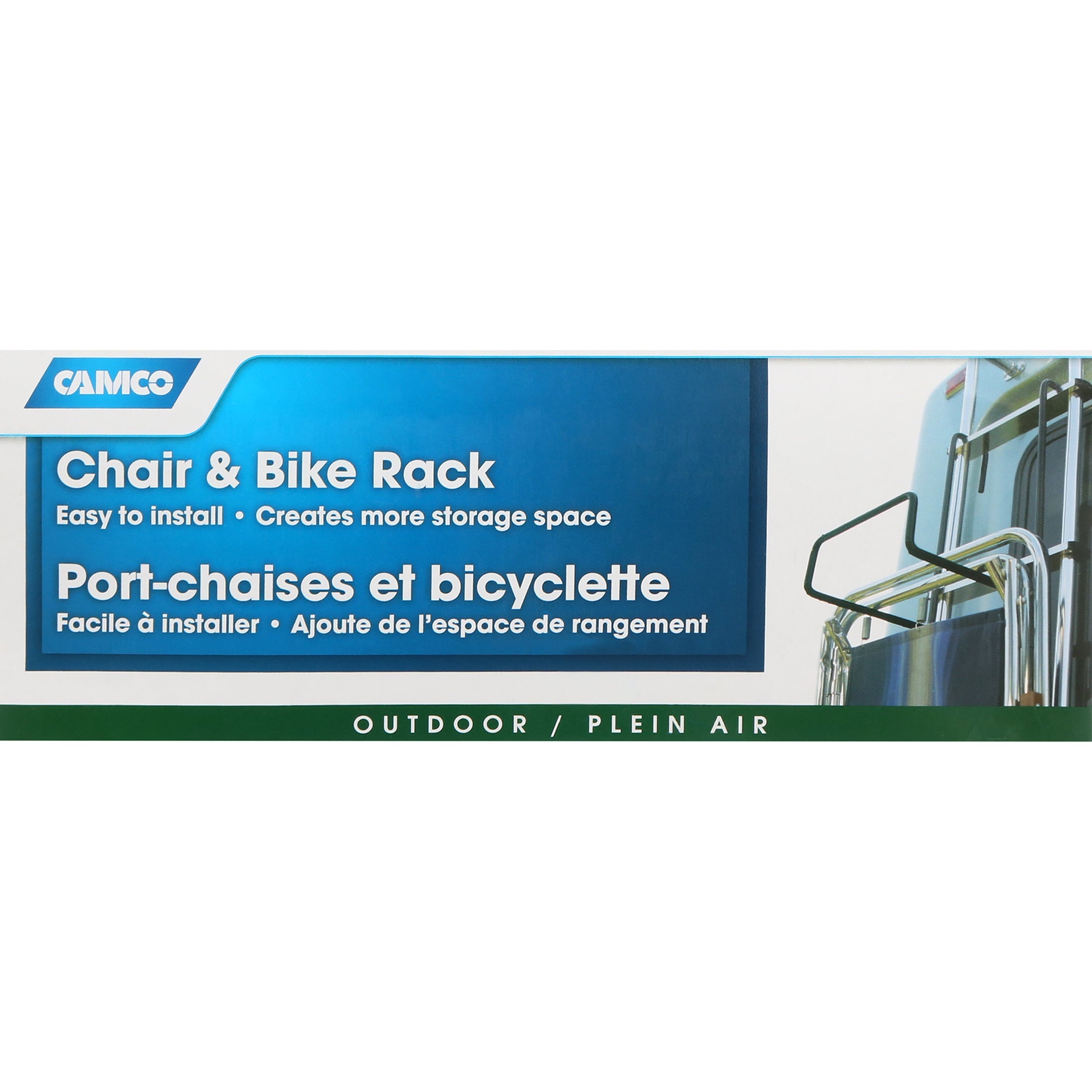 Camco Heavy Duty Chair Rack, Hook on RV Ladder to Support Folding Chairs, Picnic Chairs, and Beach Chairs During Travel, Black 51490