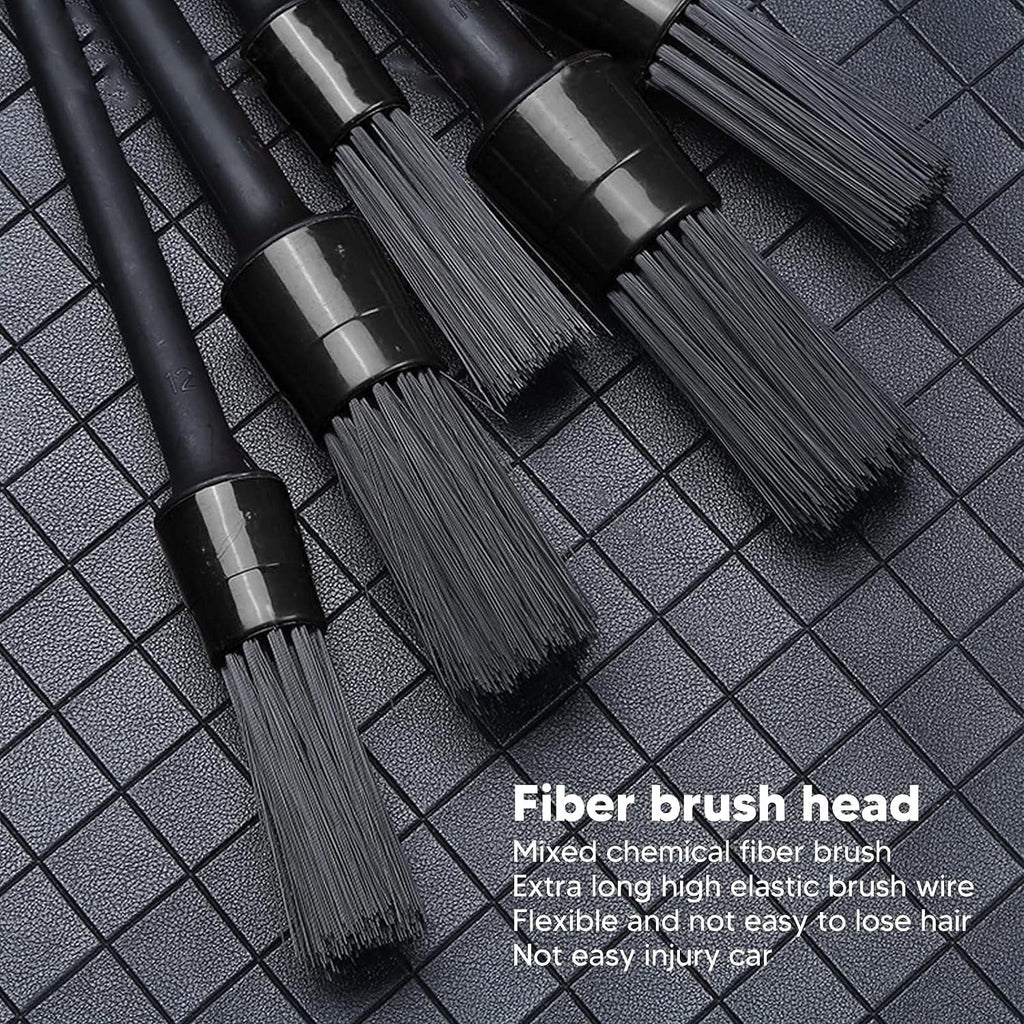 Detailing Brush Set, 5PCS Different Sizes Auto Detailing Brushes Soft Nylon Car Detail Brushes for Car Interior Exterior Tires Air Vents Panels Leather Engine Bay Cleaning (Black) (Black)