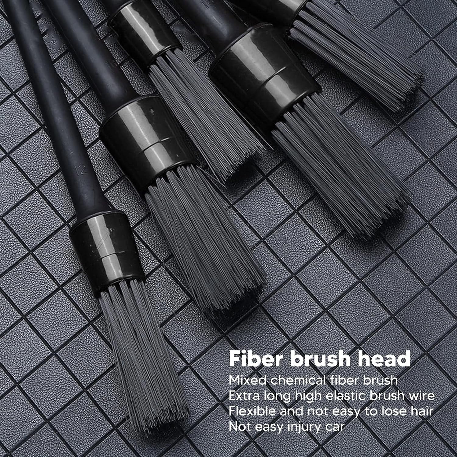Detailing Brush Set, 5PCS Different Sizes Auto Detailing Brushes Soft Nylon Car Detail Brushes for Car Interior Exterior Tires Air Vents Panels Leather Engine Bay Cleaning (Black) (Black)