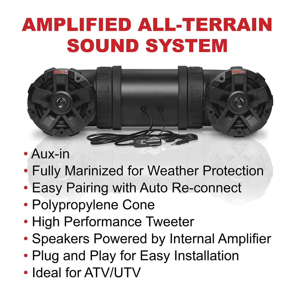 Restored BOSS Audio Systems ATV6.5B ATV UTV Weatherproof Sound System 6.5 Inch Speakers, 1 Inch Tweeters, Builtin Amplifier, Bluetooth, Easy Installation for 12V (Refurbished)
