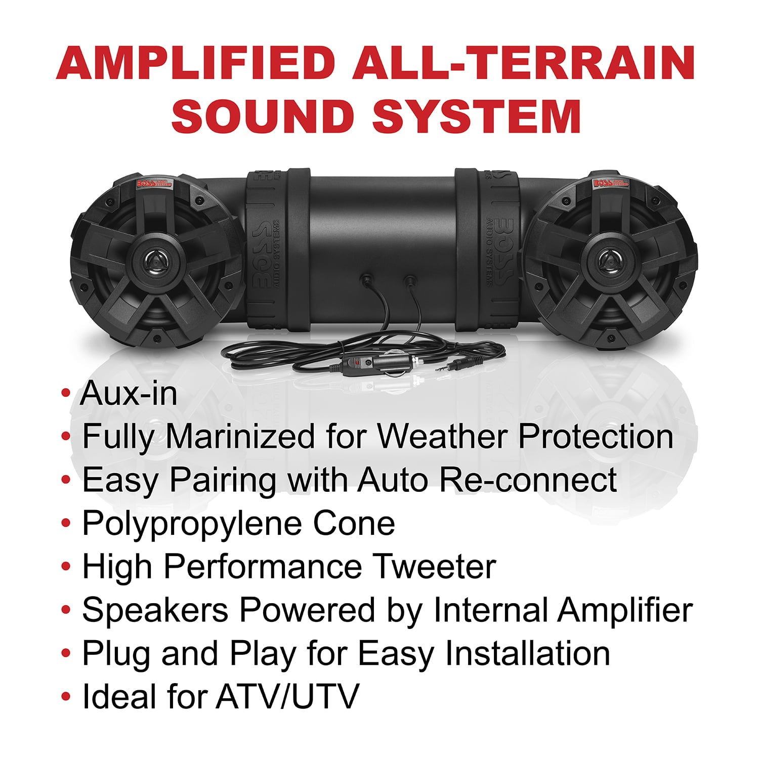 Restored BOSS Audio Systems ATV6.5B ATV UTV Weatherproof Sound System 6.5 Inch Speakers, 1 Inch Tweeters, Builtin Amplifier, Bluetooth, Easy Installation for 12V (Refurbished)