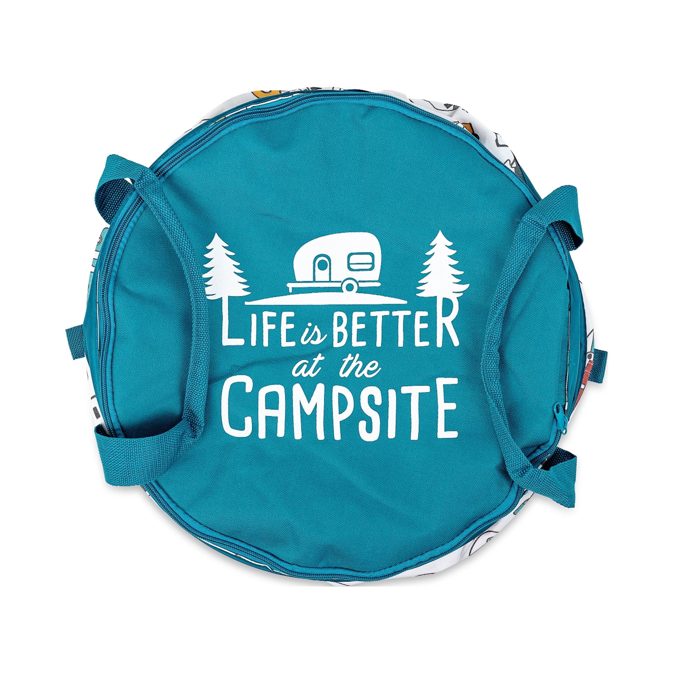 Camco Life is Better at the Campsite Pop-Up Container | Holds 13-Gallon Kitchen-Size Garbage Bag | Heavy-Duty PVC, Unique RV Pattern (42989)