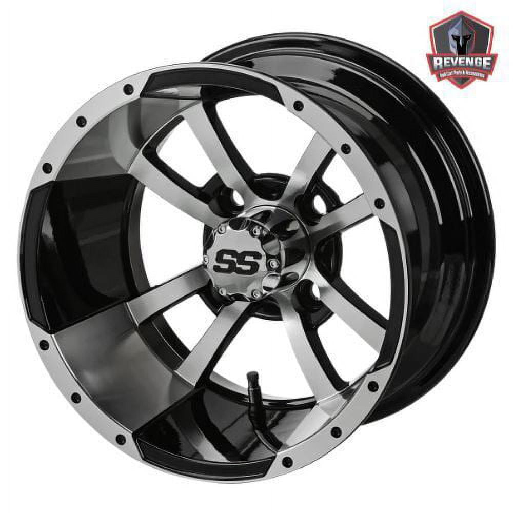 12" Maltese Machined Black Golf Cart Wheels and Tires Combo (205/30-12) Set of 4