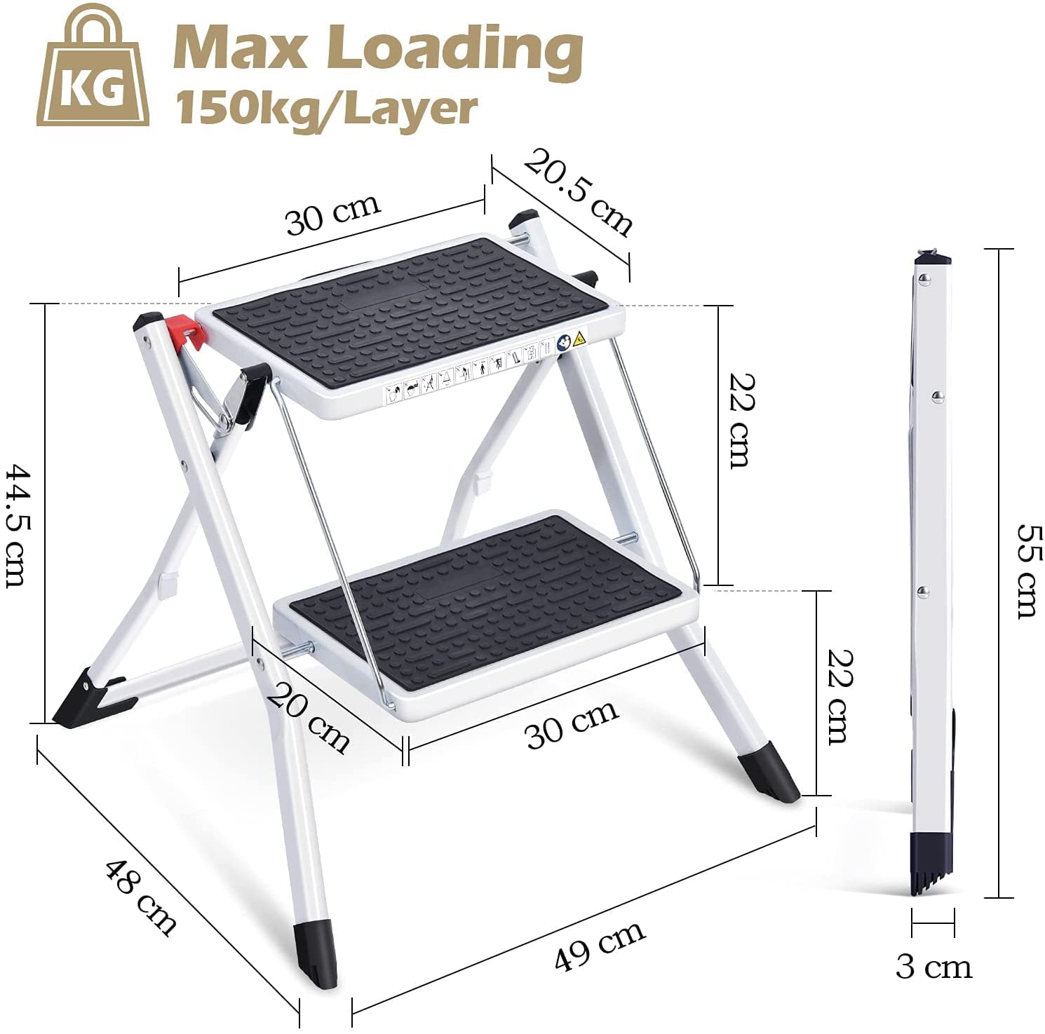 Kingrack 2 Step Ladder Folding Stool, Non-Slip Step Ladder, collapsible stool for adults, Heavy Duty 330Lbs Capacity Industrial Lightweight