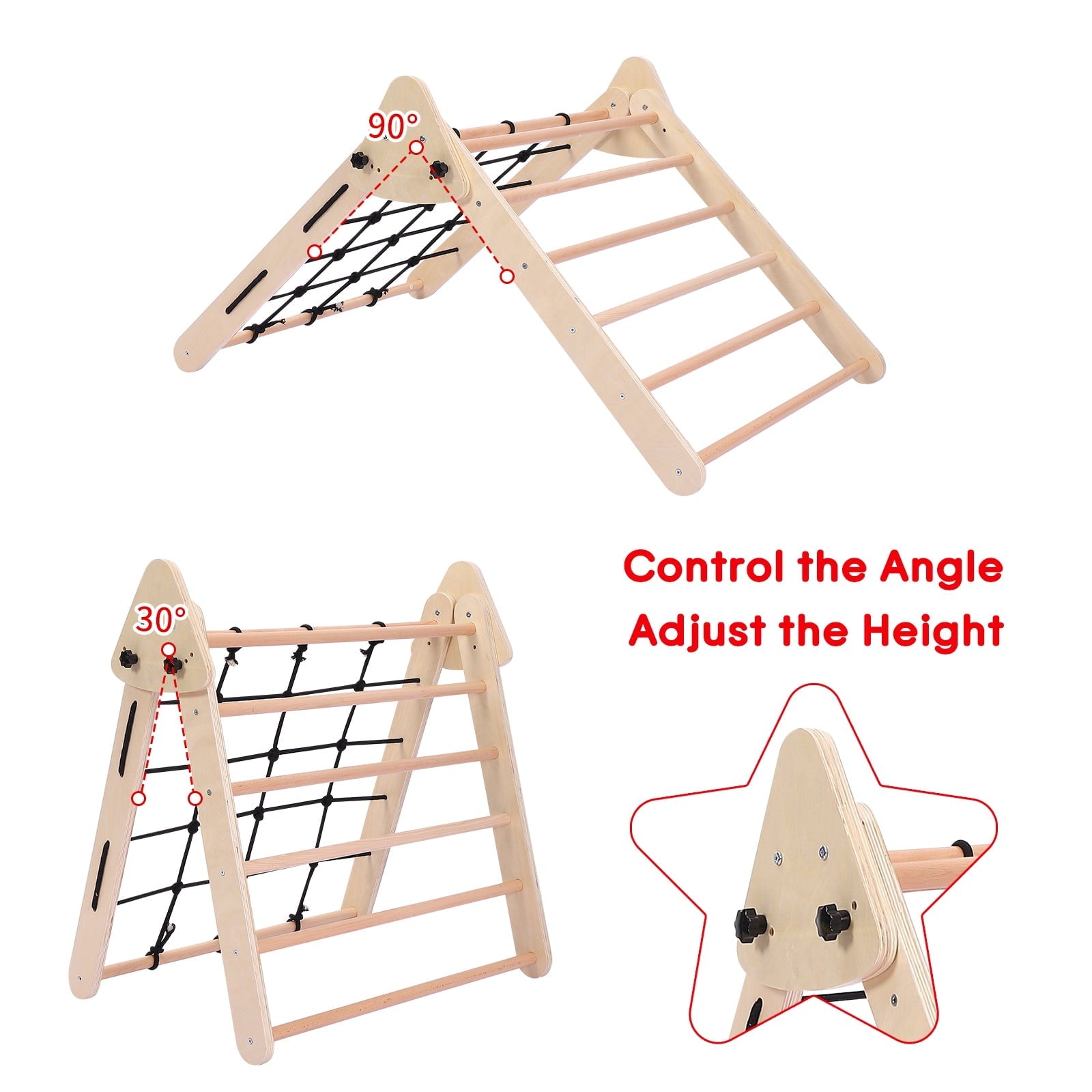 Toddler Indoor Gym Playset, 5-in-1 Wooden Climbing Toys, Triangle Folding Climbing for Climbing & Sliding for Boys and Girls, 18Month+