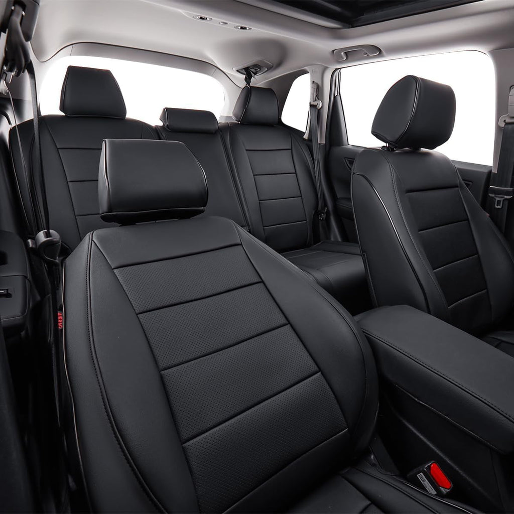 EKR Custom Fit CRV Seat Covers for Honda CRV EX,EXL,Hybrid 2023 2024 - Full Set Breathable Leather Auto Seat Covers(Black)