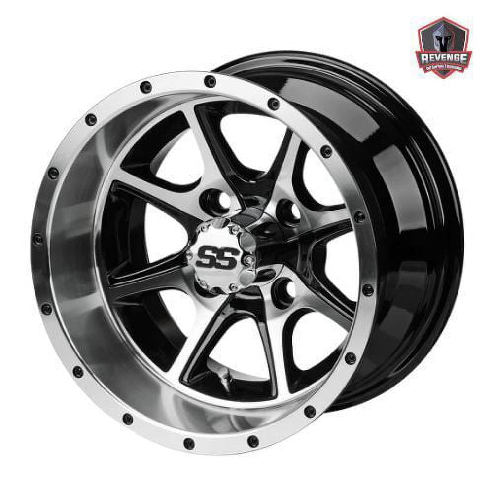 12" Azusa Machined Black Golf Cart Wheels and Tires Combo (215/35-12) Set of 4