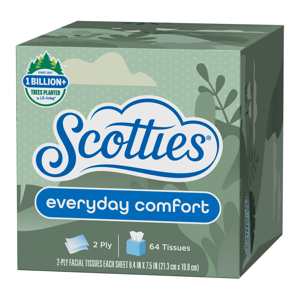 Scotties Everyday Comfort Facial Tissues, 64 Tissues per Box, 4 Cube Packs (256 Total Tissues)