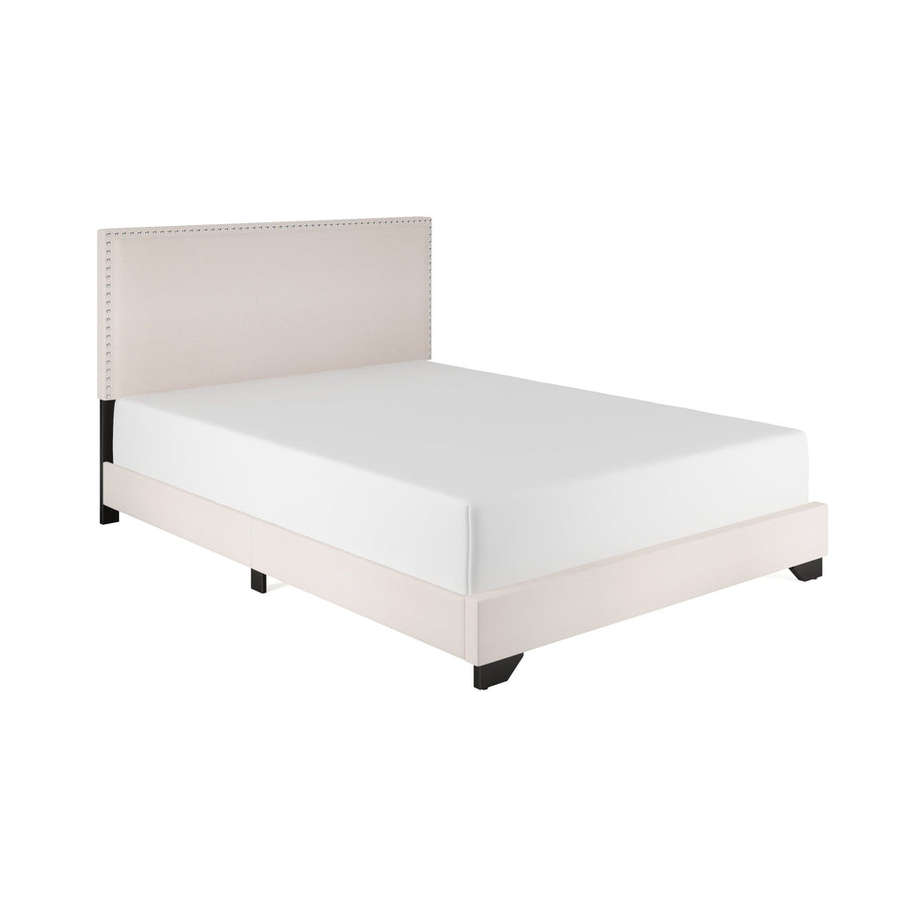 Skylar Nailhead Trim Upholstered Full Platform Bed, Cream
