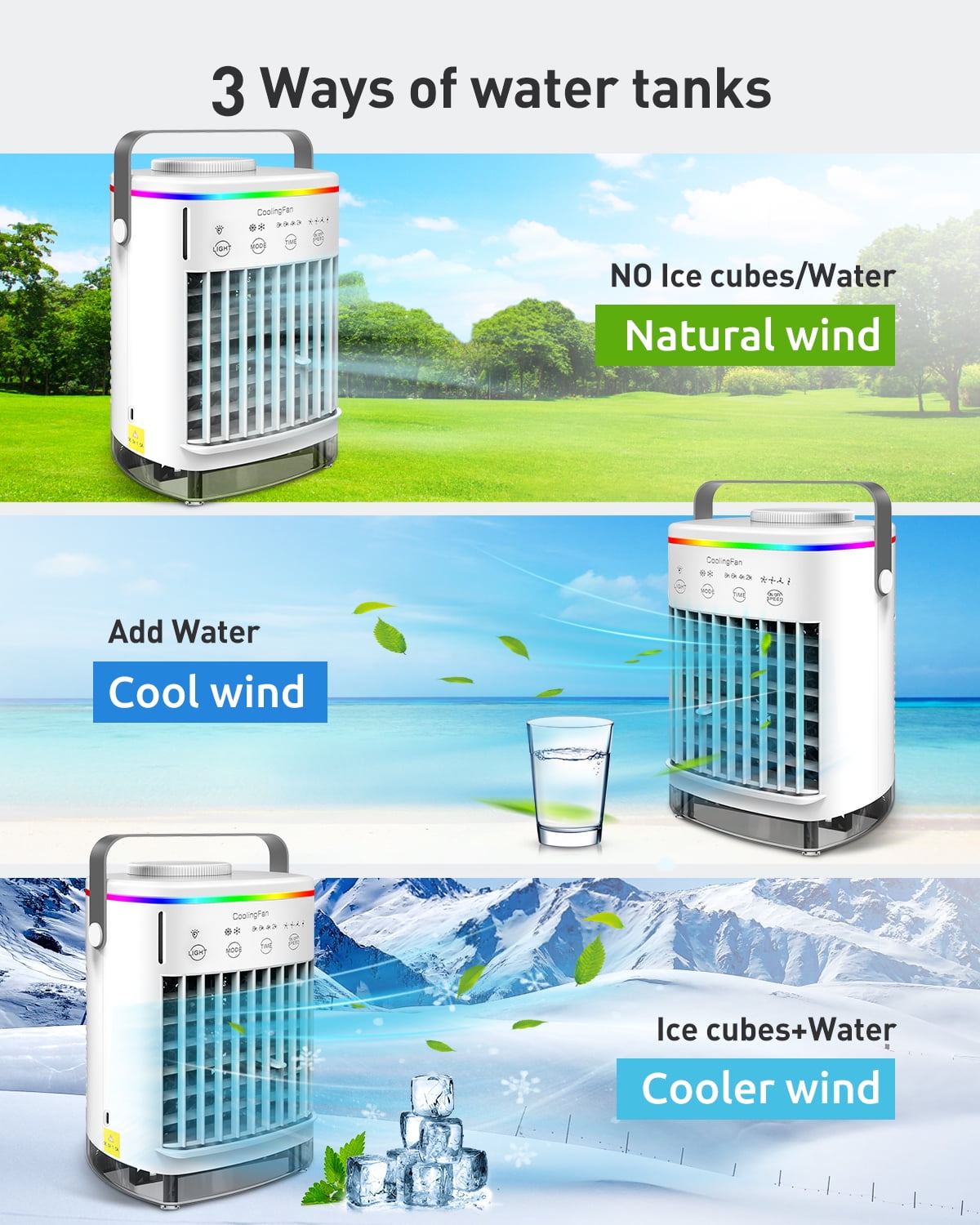 Mini Portable Air Conditioner, 6-in-1Personal Air Cooler, Evaporative Air Conditioner Fan with 4 Wind Speeds & Cool Air Spray Duration 10 Hrs Humidifier for Room Office - Need to be Plugged in for Use