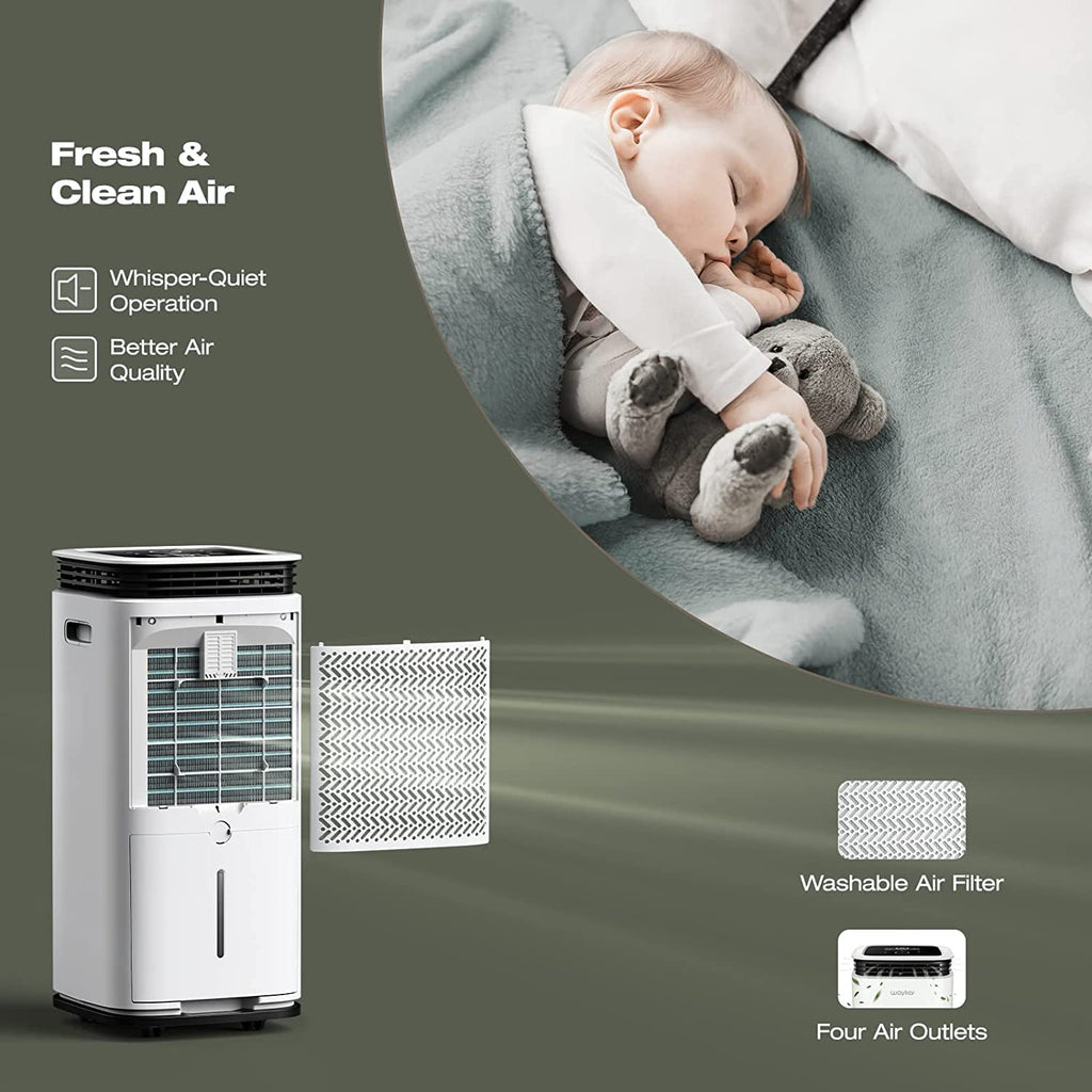 Waykar 70 Pints Dehumidifier for Basement and Home with Drain Hose, Spaces up to 4500 Sq Ft, Removes 9 Gallons Moisture/Day, 1.18 Gallons Water Tank and Four Air Outlets