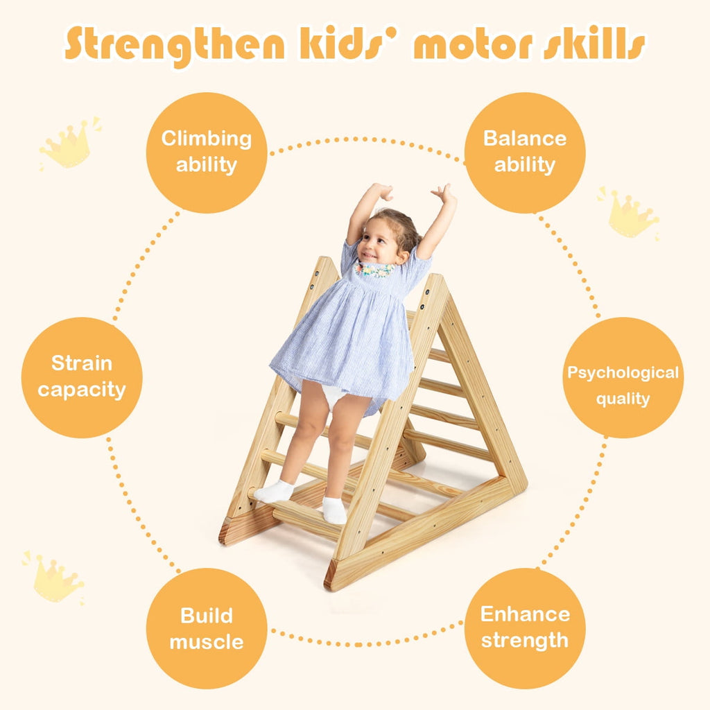 Costway Wooden Climbing Pikler Triangle with Climbing Ladder For Toddler Step Training, Natural