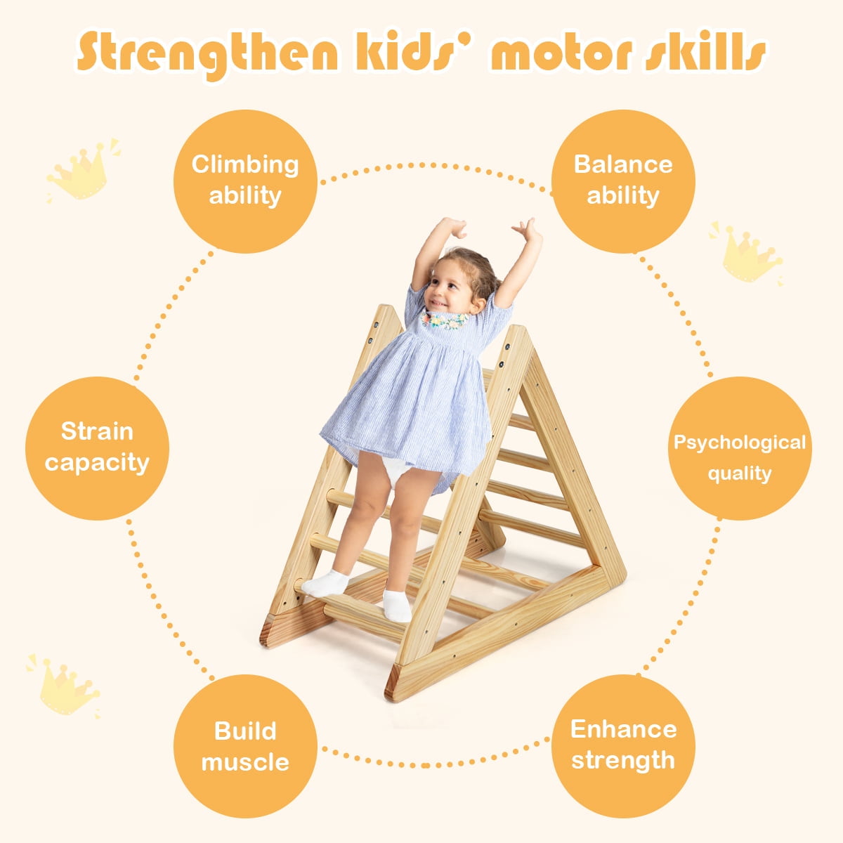 Costway Wooden Climbing Pikler Triangle with Climbing Ladder For Toddler Step Training, Natural
