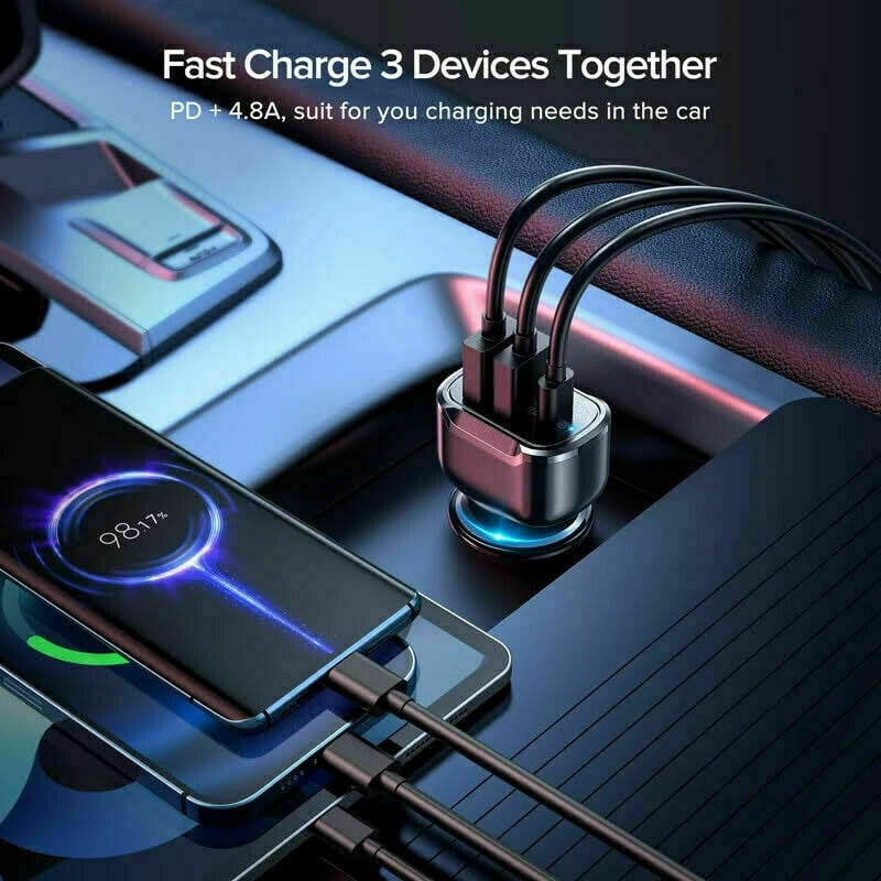 3in1 USB PD 30W Type-C Car Charger 2.4A Fast Charge Lighting Adapter For iPhone 13 12 11 Pro Max iPad Google pixel
