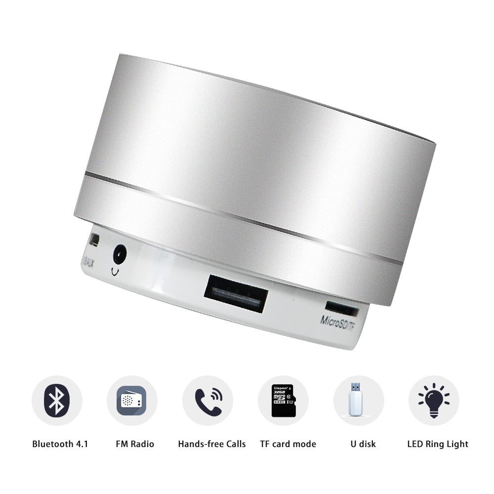 Namotu Mini Wireless Speaker, Portable Bluetooth Speaker with HD Sound, 4H Play-time, Built-in Mic, TF Card Slot, FM and LED Lights for Home, Travel Sliver