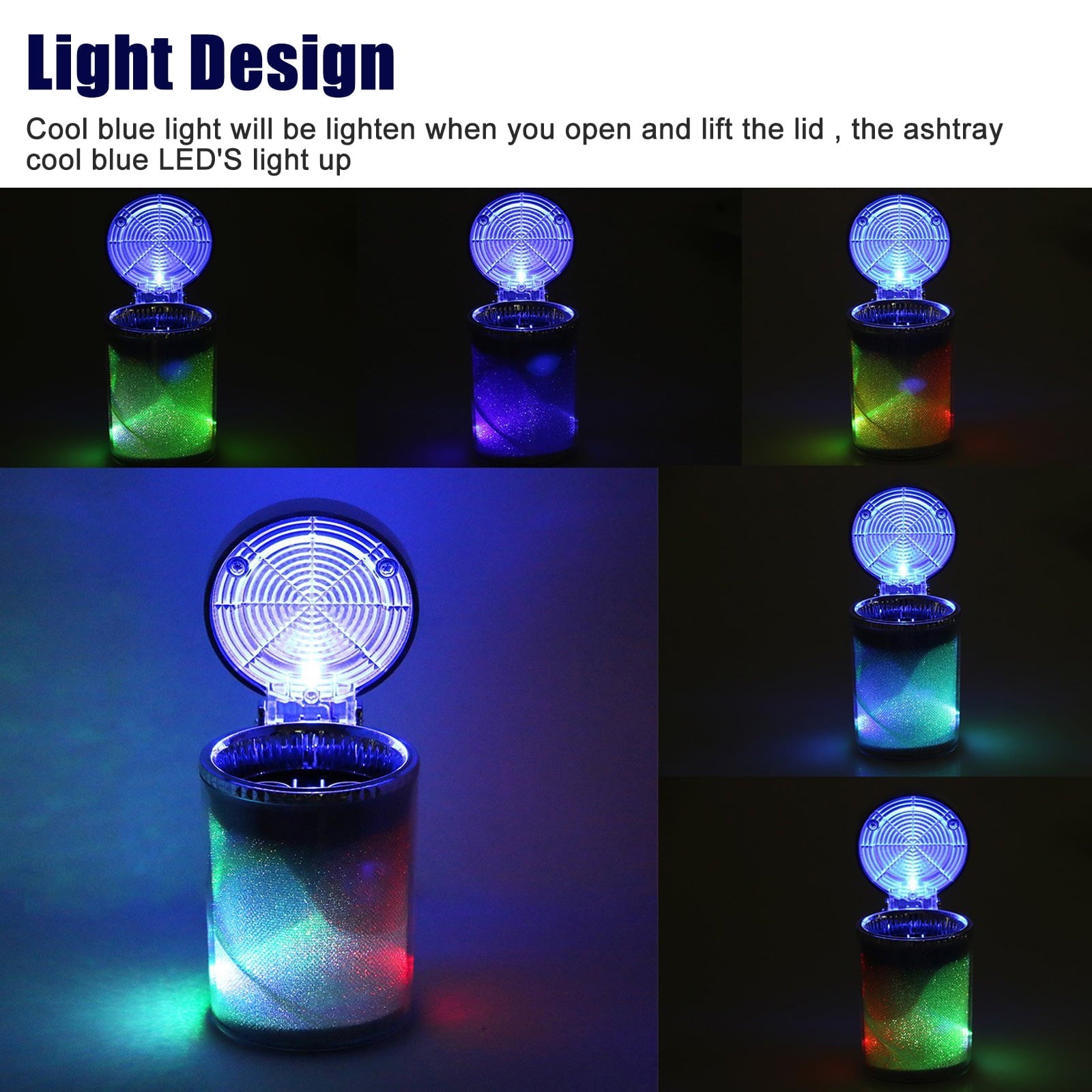 Car LED Light Ashtray, EEEkit Portable Car Ashtray with Lid, Stand Cylinder Smokeless Ash Tray, Mini Car Trash Can Auto Ashtray for Universal Cup Holder