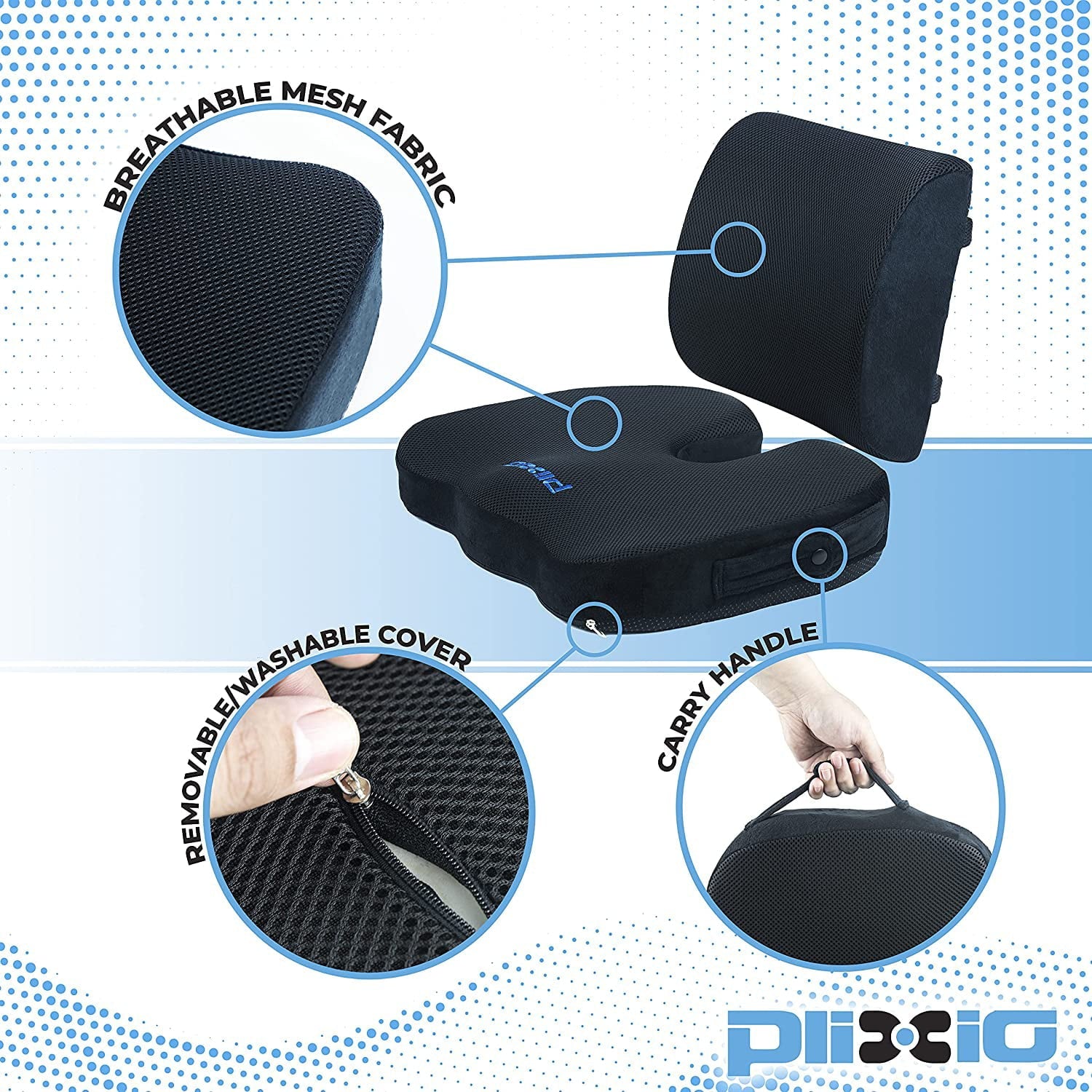 Aptoco Pain Relief and Comfort Premium Memory Foam Lumbar Back Support Pillow and Seat Cushion Set for Office Chairs and Car Seats, Suits Alleviates Sciatica, Coccyx, Back, and Tailbone Pain