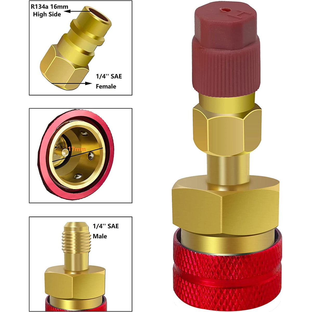 Welpettie 2pcs Quick Couplers Connectors Adapters R1234YF to R134A High and Low Side Quick Coupler R12 to R134A Adapter Fitting Connector for Car Air Conditioning AC Charging