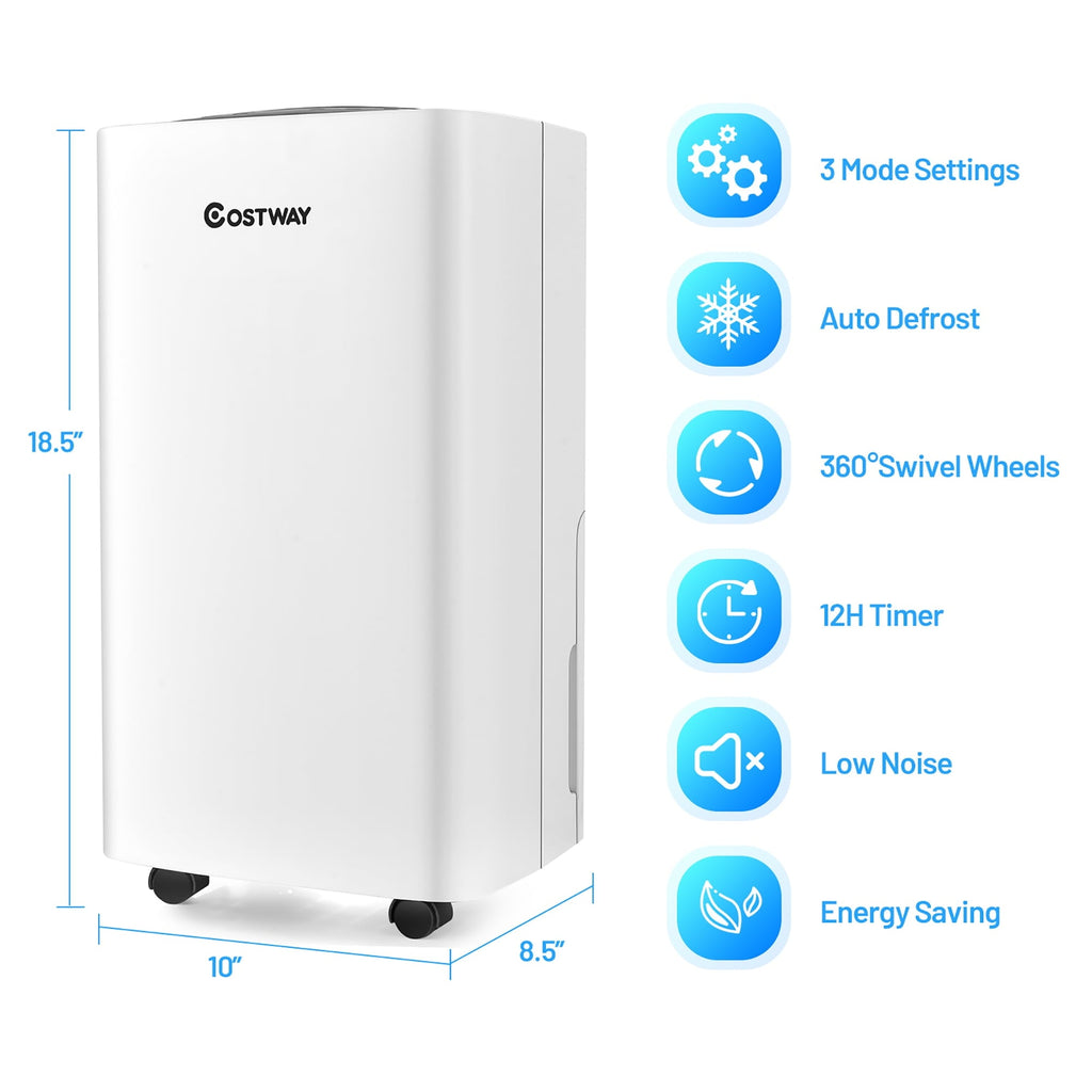Costway 1500 Sq. Ft Portable 24 Pints Dehumidifier For Medium To Large Spaces
