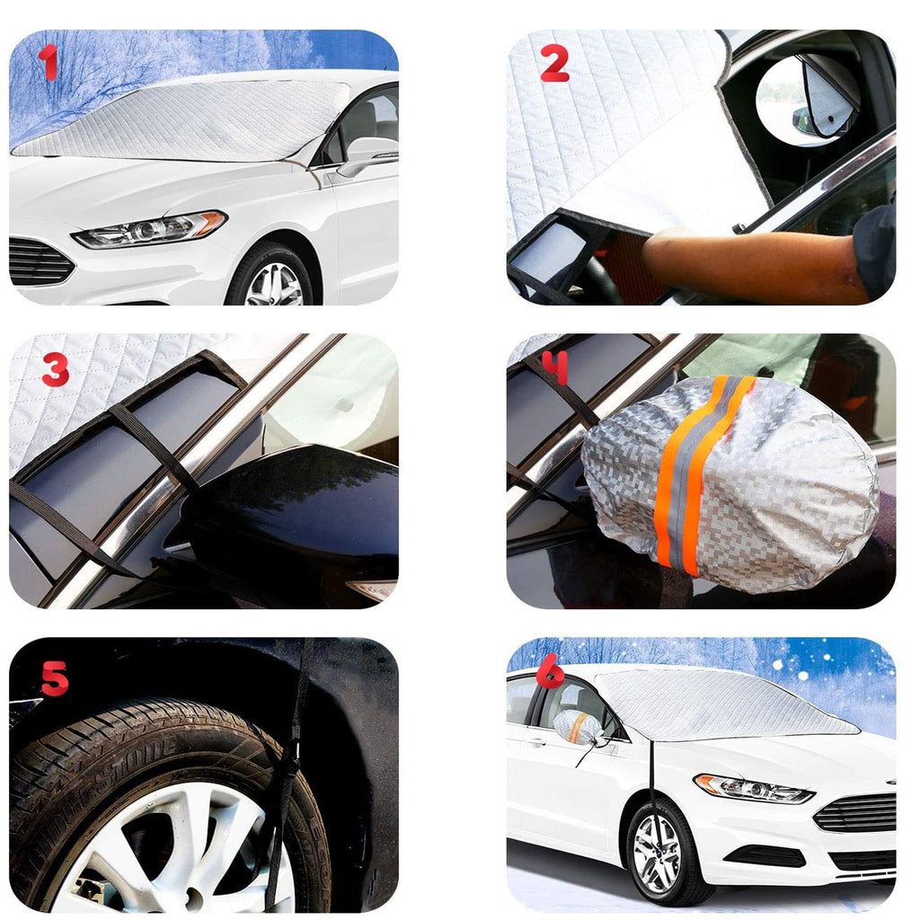 Car Windshield Snow Cover, QLASH New Upgrade Magnetic Thick Heavy Duty Snow Cover, 4 Layers Protection for All Car, Truck, SUV & Van (75''x52'')