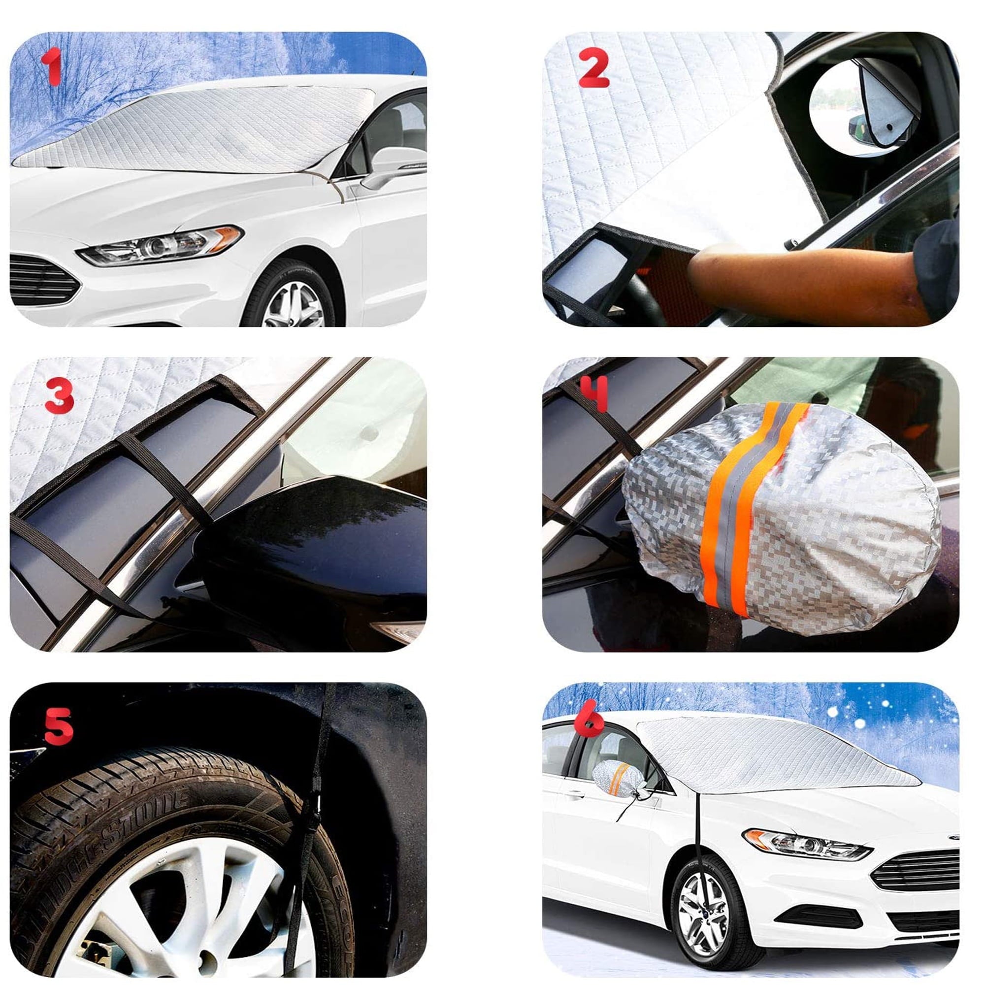 Car Windshield Snow Cover, QLASH New Upgrade Magnetic Thick Heavy Duty Snow Cover, 4 Layers Protection for All Car, Truck, SUV & Van (75''x52'')