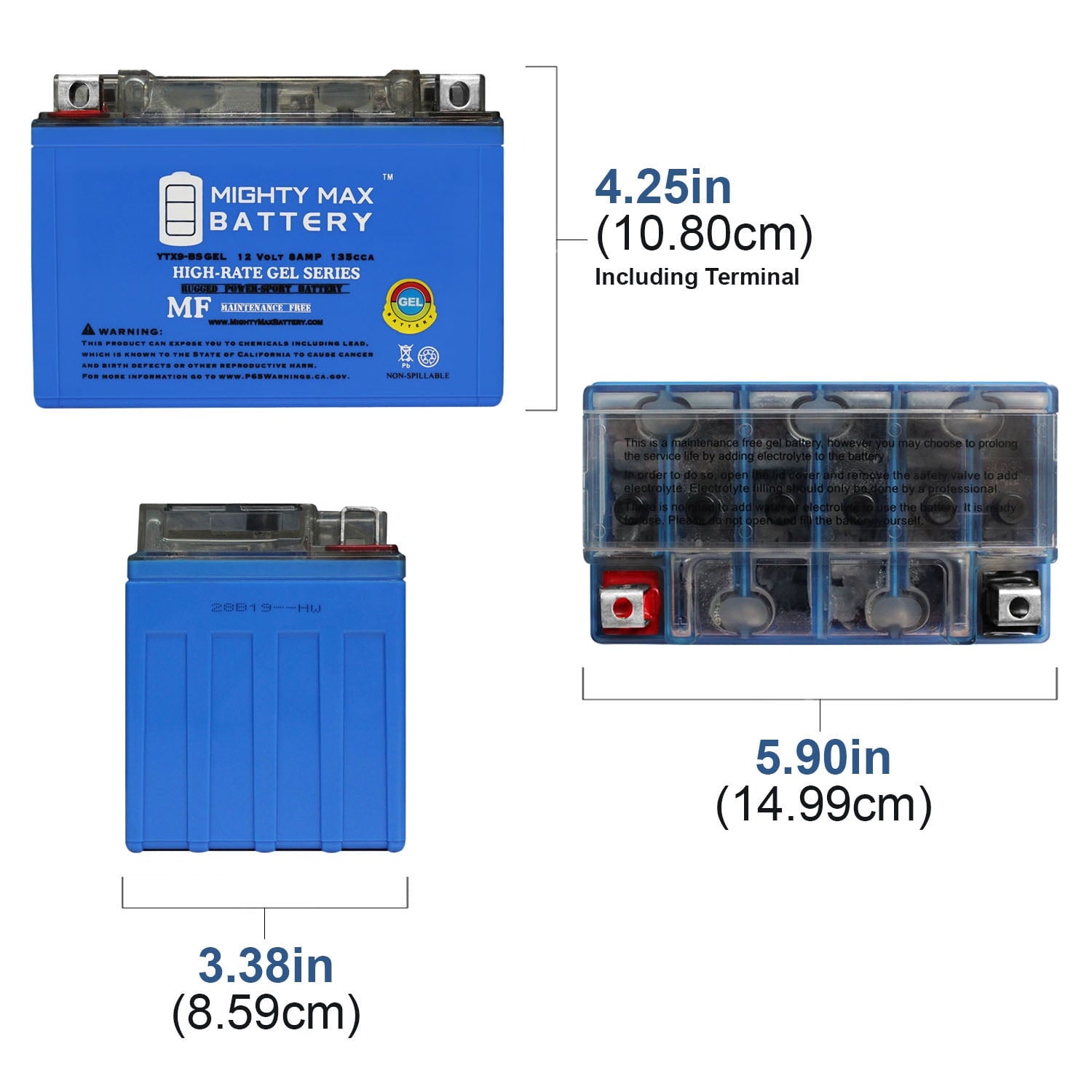 YTX9-BS GEL Battery for Snowmobile Mowers PWC Watercraft