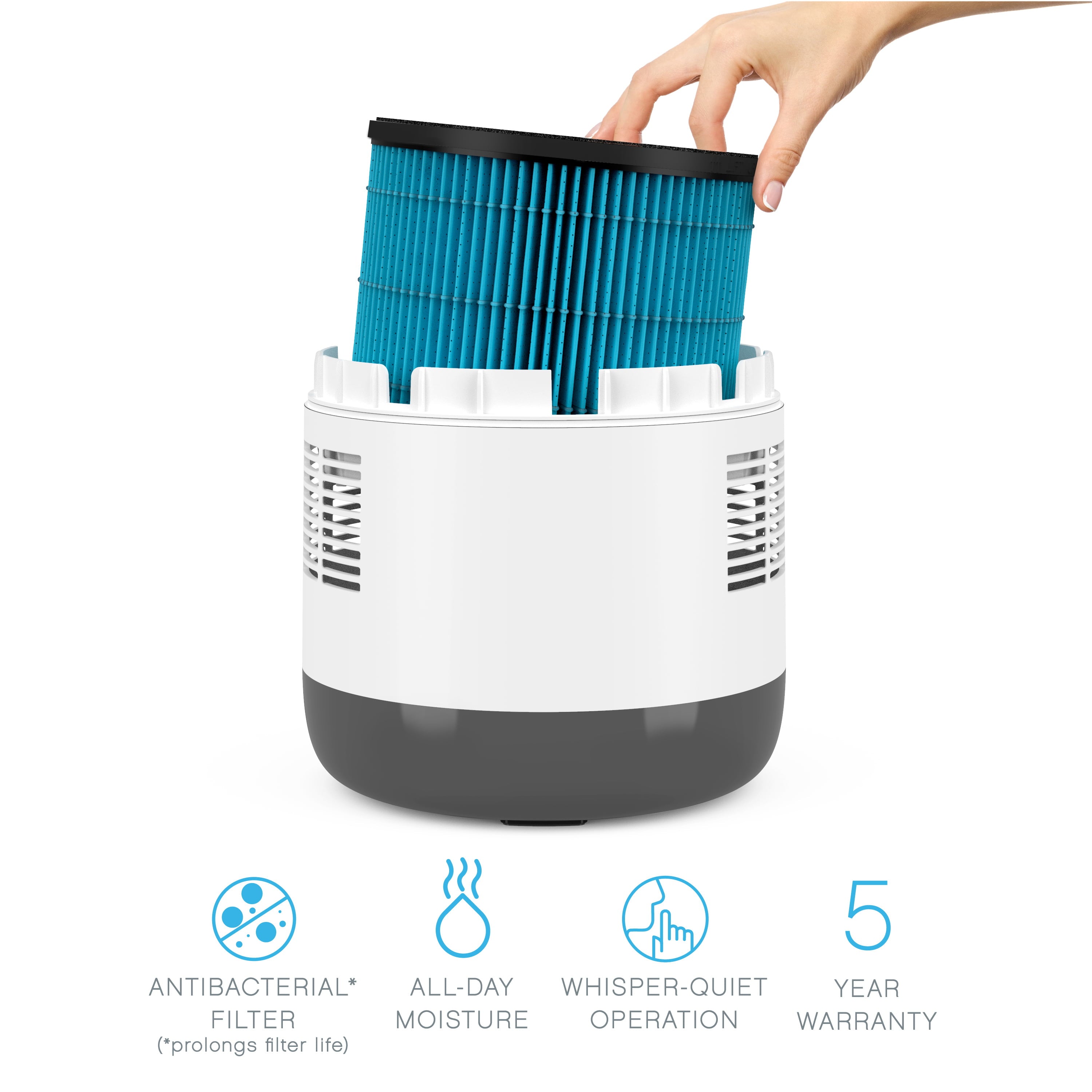 Pure Enrichment® MistAire™ Eva - Mist-Free Evaporative Humidifier (2.8L) with Filter, 4-Speeds, Large Room Coverage up to 500 sq. ft., and Auto Shut-Off Timer