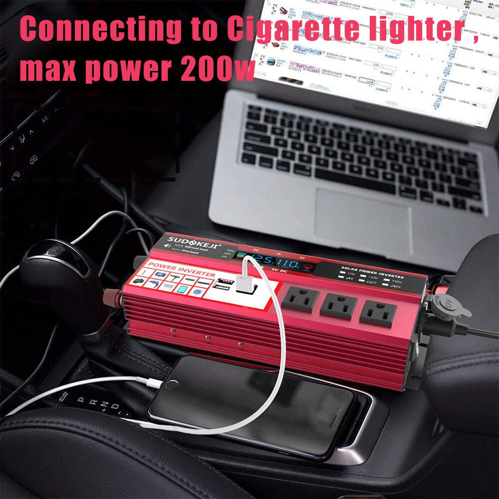 1000W Car Power Inverter 500W DC 12V to AC 110V Pure Sine Wave Solar Converter