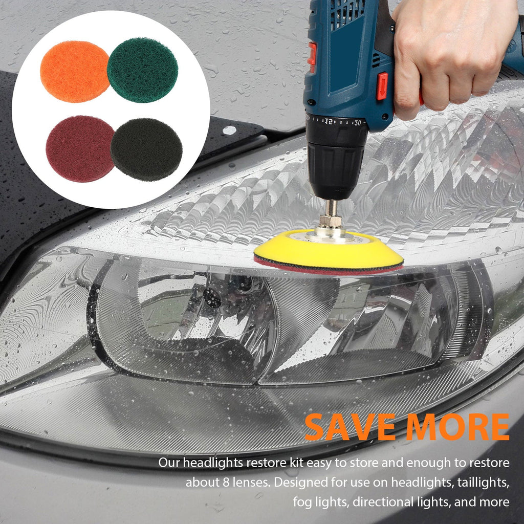 EEEkit Headlight Restoration Kit, 21pcs 3inch Car Headlights Electric Drill Based Car Lights DIY Polishing Kit with Sanding Backing Pad, Mop, Drill Adapter, Sponge Buffer Pad