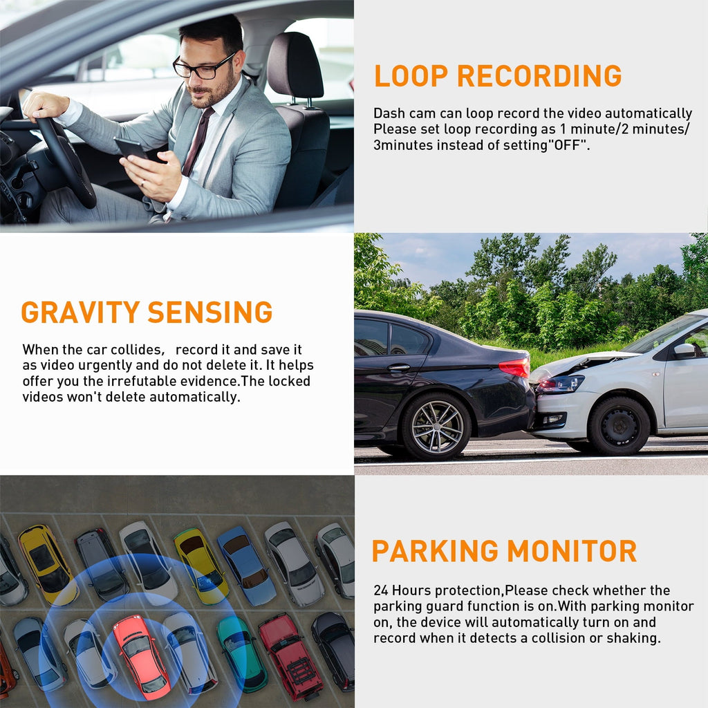 NEXPOW Car Dash Cam 3 Channel, 4k Dash Camera Front and Rear, Dashcam Three Way with 3" LCD Screen, Triple Car Camera with IR Night Vision, Loop Recording, G-Sensor, Parking Monitor