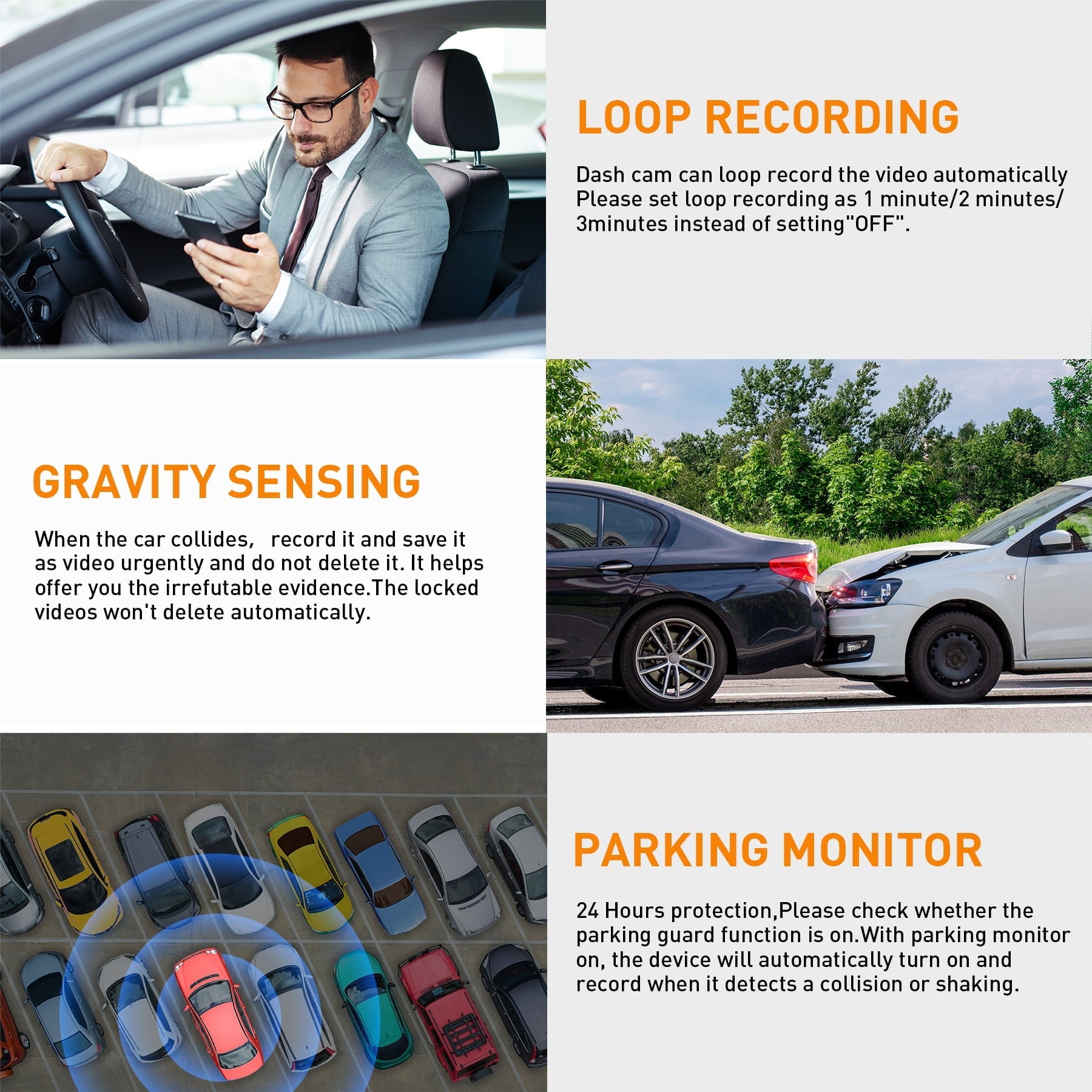 NEXPOW Car Dash Cam 3 Channel, 4k Dash Camera Front and Rear, Dashcam Three Way with 3" LCD Screen, Triple Car Camera with IR Night Vision, Loop Recording, G-Sensor, Parking Monitor