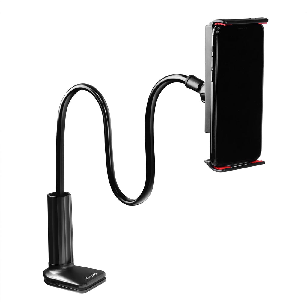 Gooseneck Phone Clip Mount Holder Clamp Stand for Bed Desk Adjustable Flexible Compatible with Android iPhone iPad, Width Up to 7.5", Black