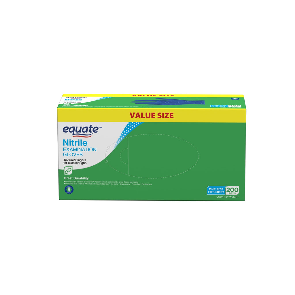 Equate Nitrile Exam Gloves, One Size Fits Most, 200 Count