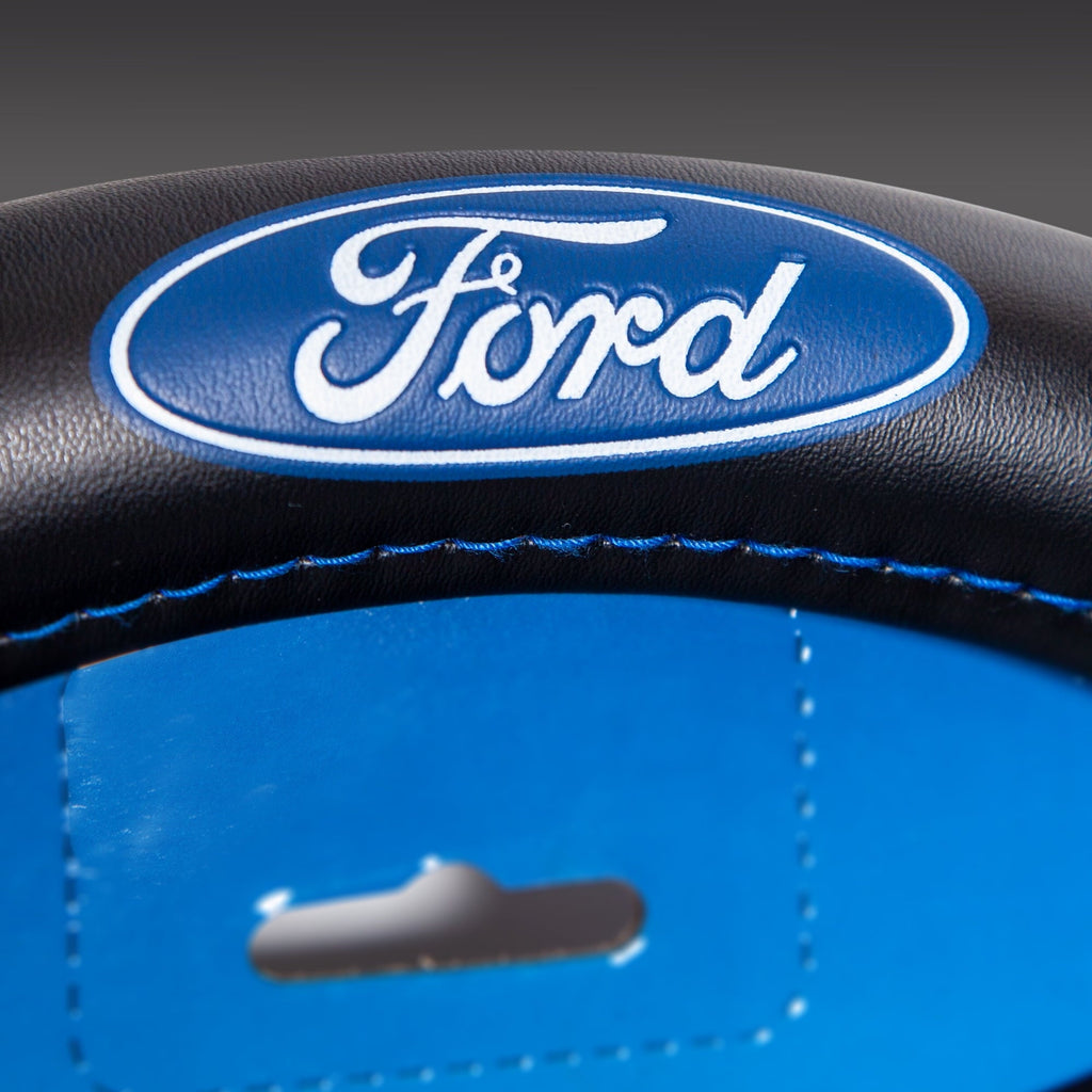 Plasticolor Ford Deluxe Series Universal Steering Wheel Cover, Black & Blue, 1 Pc, 1 lb