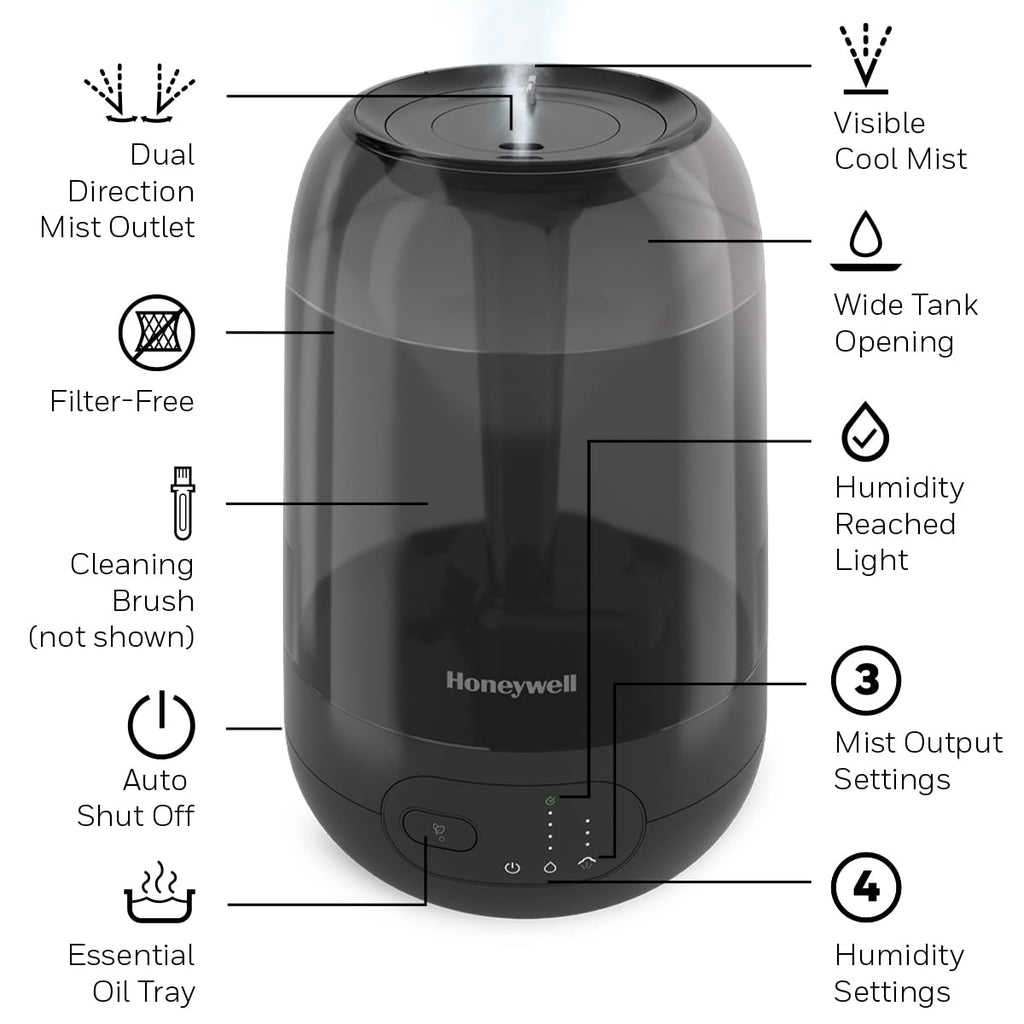 Honeywell Ultra Plus Cool Mist Humidifier for Large Rooms, 500 sq. ft, Black, HUL565B