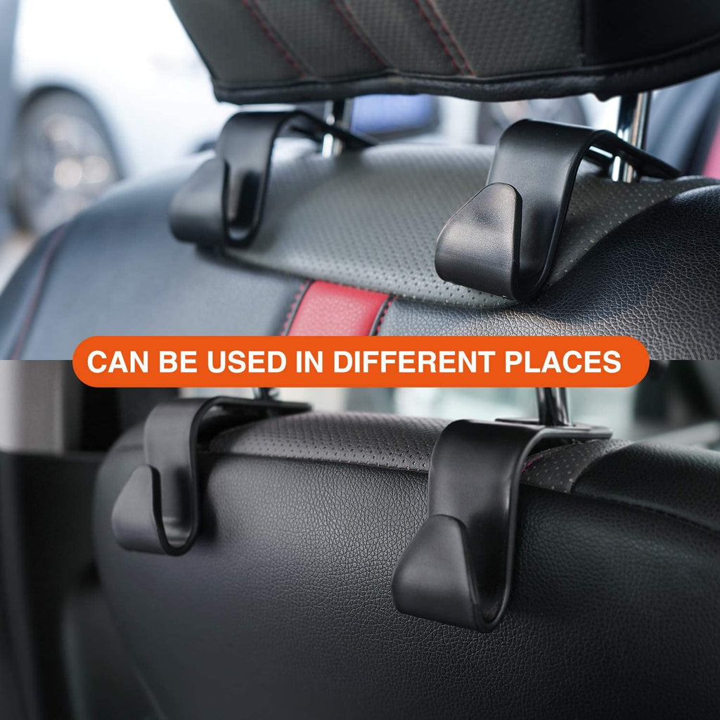 Car Seat Headrest Hooks - Back Seat Organizer Hangers (4 Pack)