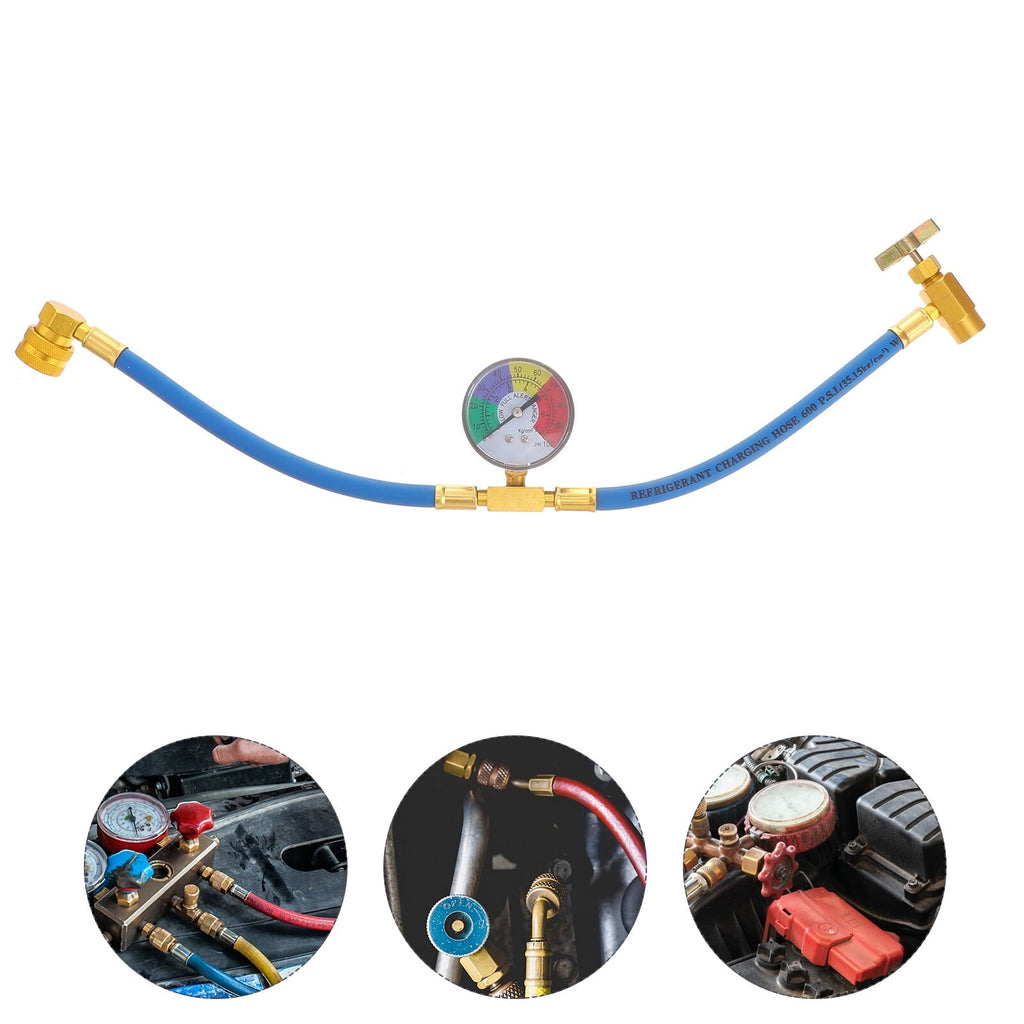 Car AC Refrigerant Charge Hose Kit Recharge Hose with Gauge,A/C 1/2 Recharge Measuring Kit Can Tap Air Conditioning Pressure Gauge
