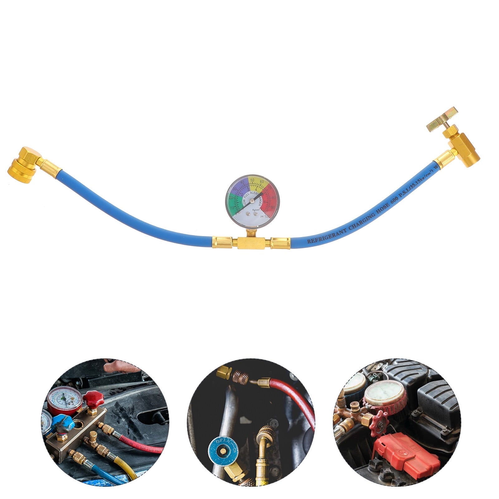 Car AC Refrigerant Charge Hose Kit Recharge Hose with Gauge,A/C 1/2 Recharge Measuring Kit Can Tap Air Conditioning Pressure Gauge