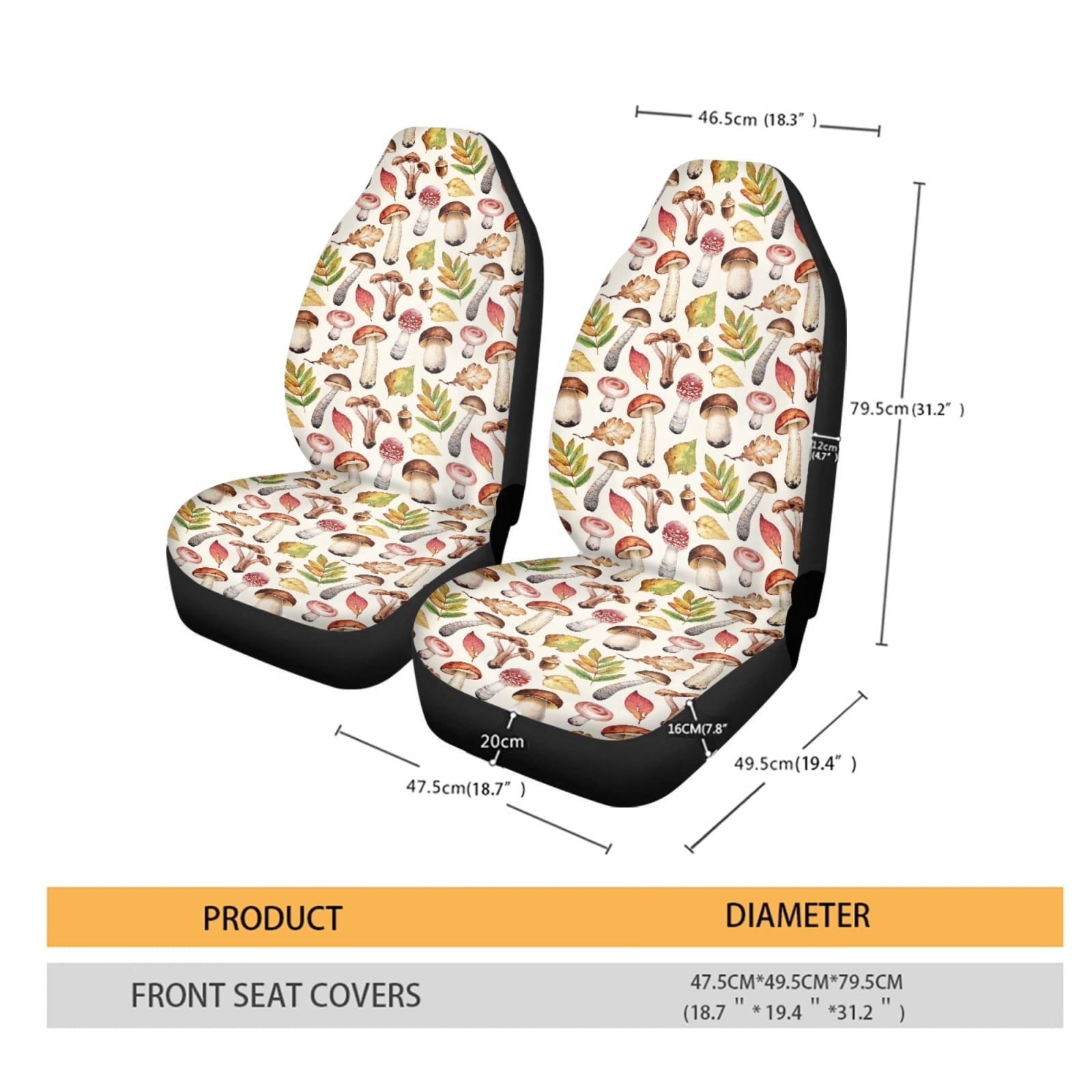 Xoenoiee Car Auto Seat Covers High Back Bucket Seat Cover Auto Front Seats Cover Mushrooms Fall Leaf Print Seat Protector Covers Fit Most Cars Sedan SUV Van Truck