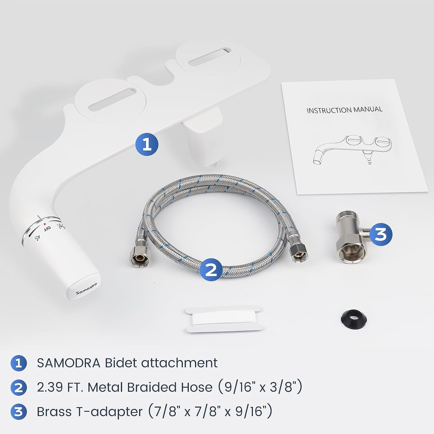 SAMODRA Ultra-Slim Non-Electric Minimalist Bidet Attachment with Self Cleaning Dual Nozzle