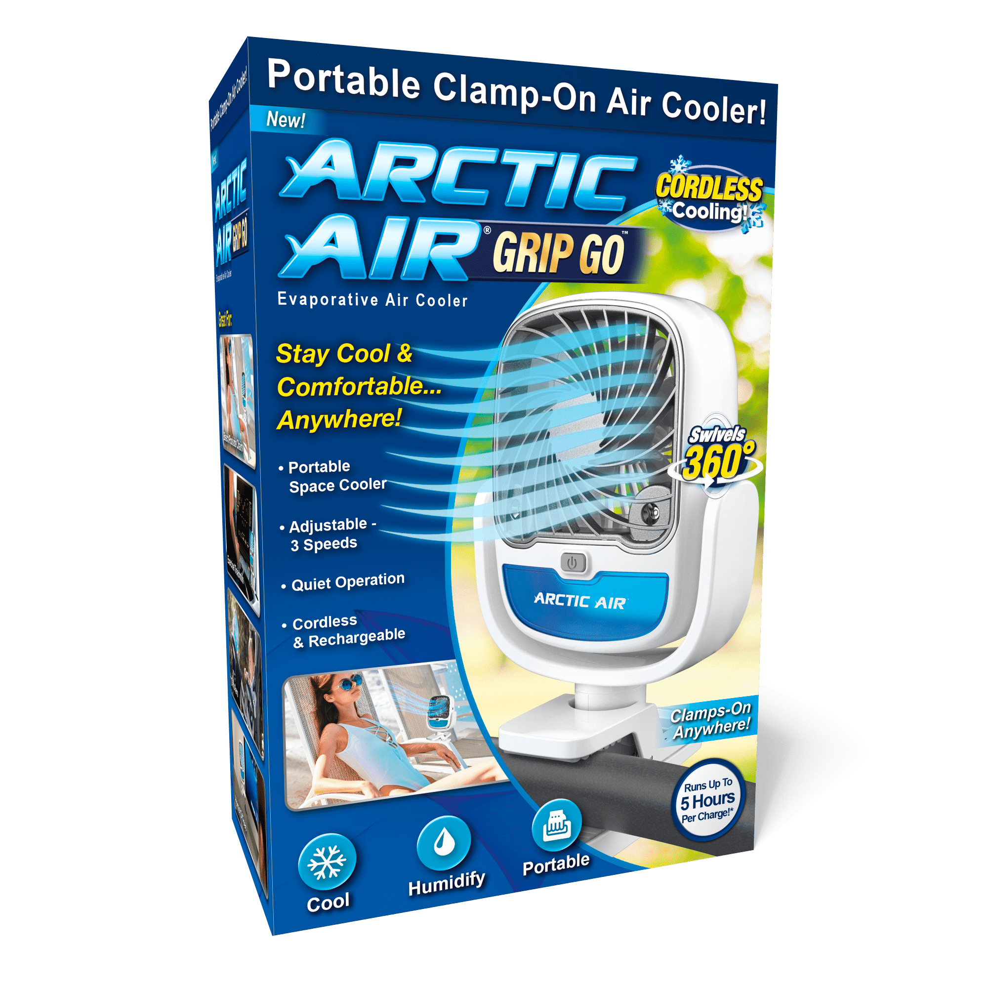 Arctic Air Grip Go Portable Evaporative Air Cooler, Rechargeable Cooling Fan, Clamp-on Space Cooler